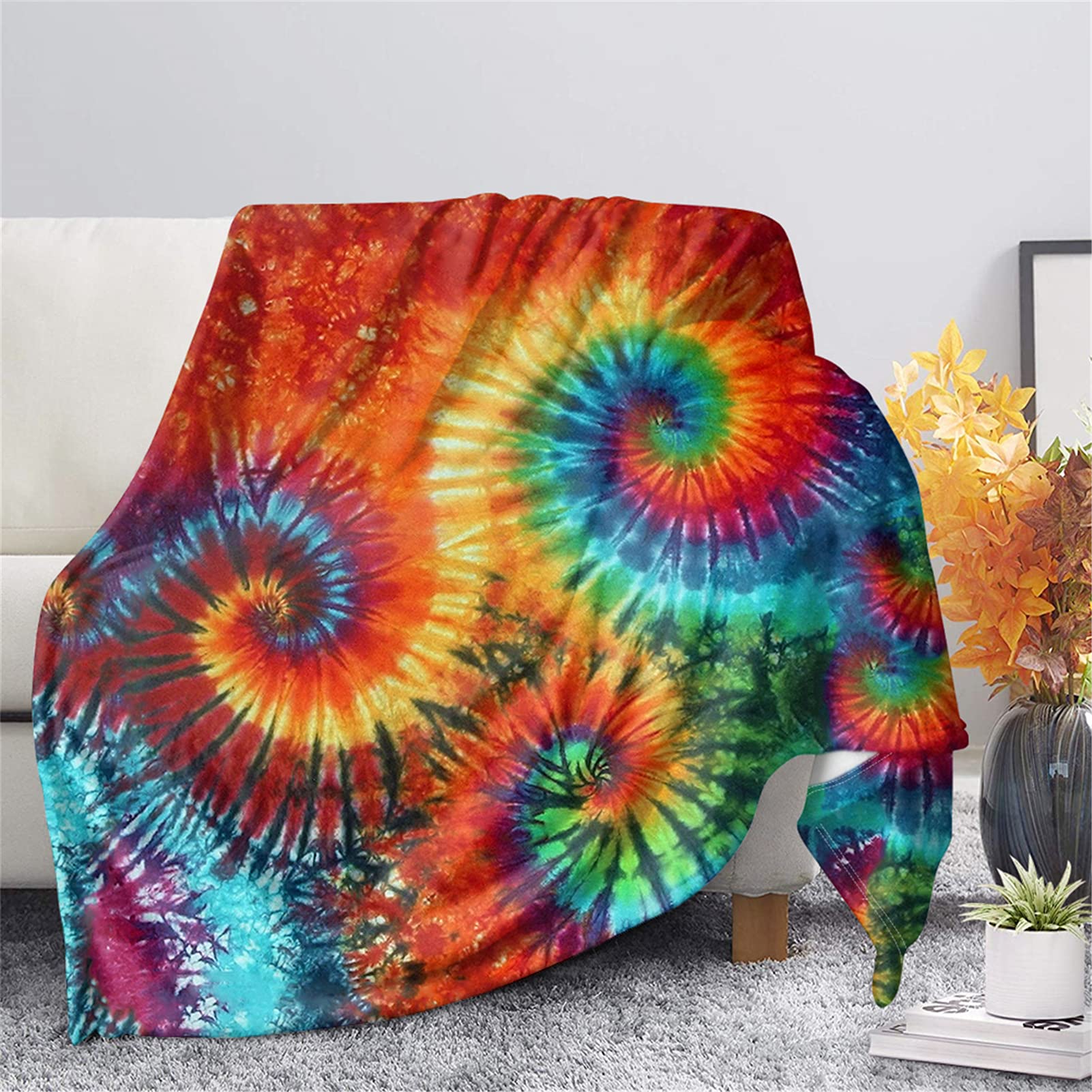 Tie Dye Print Ultra Soft Fleece Blanket for Kids & Adults - Lightweight Cozy Plush Flannel Throw Blanket for Sofa, Couch, Bed & Home Decor - Perfect for Lounging, Movie Nights & Gift Giving