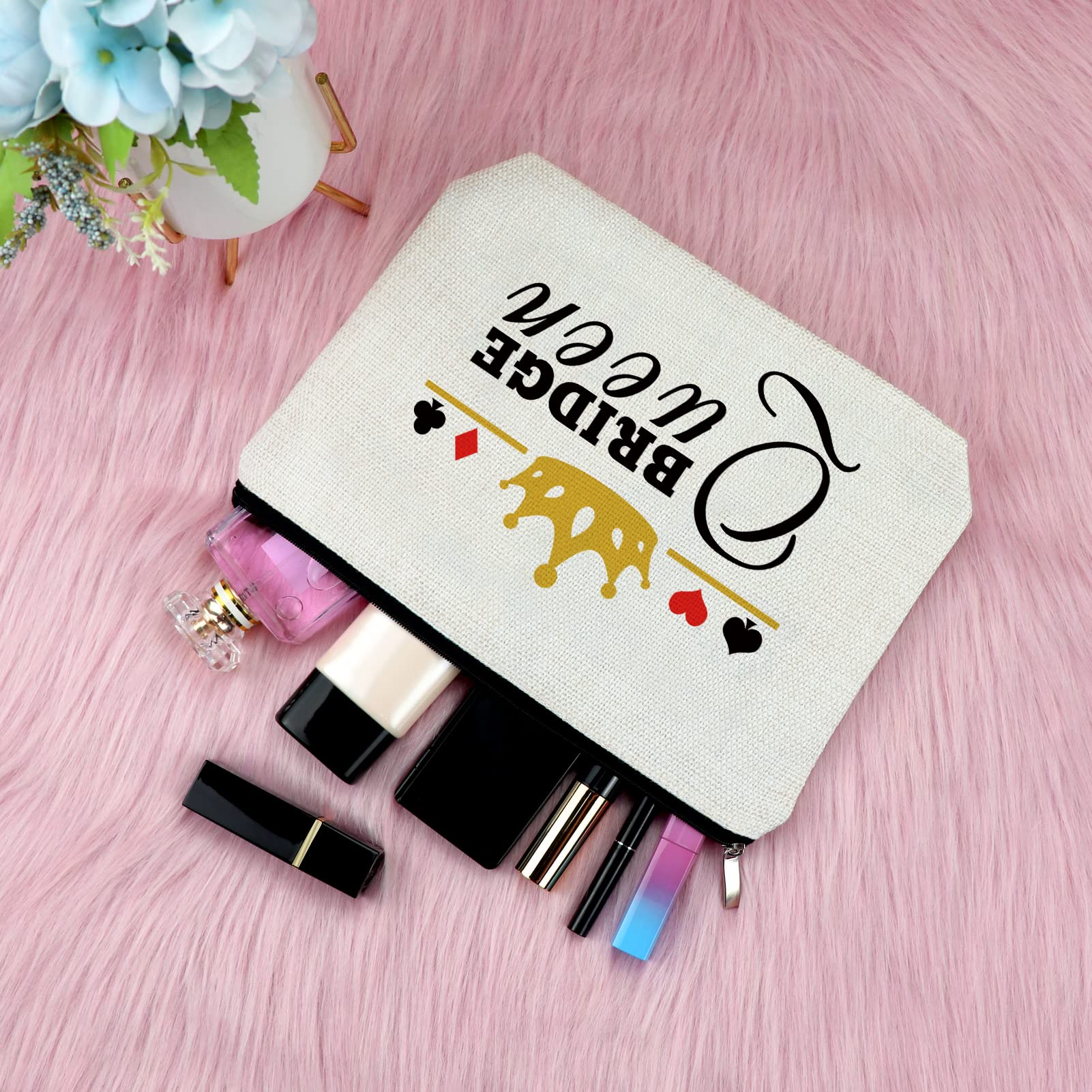 Poker Lover's Makeup Bag - Bridge Card Game Themed Cosmetic Pouch for Women - Waterproof Travel Toiletry Bag with Zipper - Perfect Gift for Card Players & Bridge Fans - Great for Travel, Cosmetics Storage & Game Night Accessories