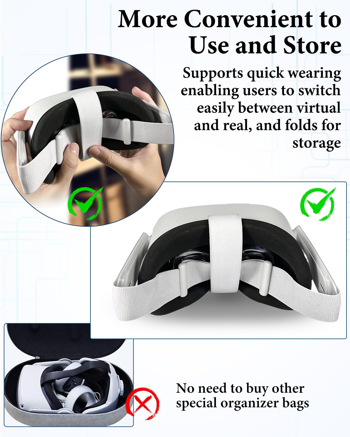 Oculus Quest 2 Head Strap Replacement - Comfortable Adjustable Headband for Meta Quest 2 VR Headset with 4 Bonus Controller Thumb Grip Caps - Perfect for Extended Gaming Sessions & VR Experiences
