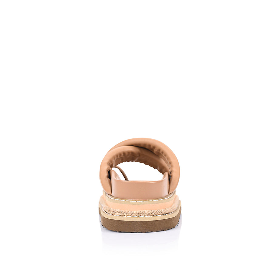 Thelma Women's Flatform Slide Sandals - Dark Camel Tan | Comfortable Summer Casual Shoes for Beach, Pool, and Outdoor Wear