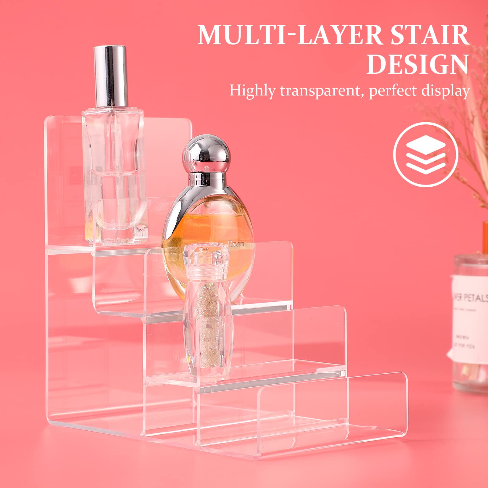 4-Tier Clear Acrylic Display Risers Stand - 2PCS Large Perfume Organizer & Wallet Display Shelf - Versatile Purse Handbag Organizer for Figures, Cosmetics & Retail Displays - Perfect for Bathroom Counter, Dresser Top or Store Showcase