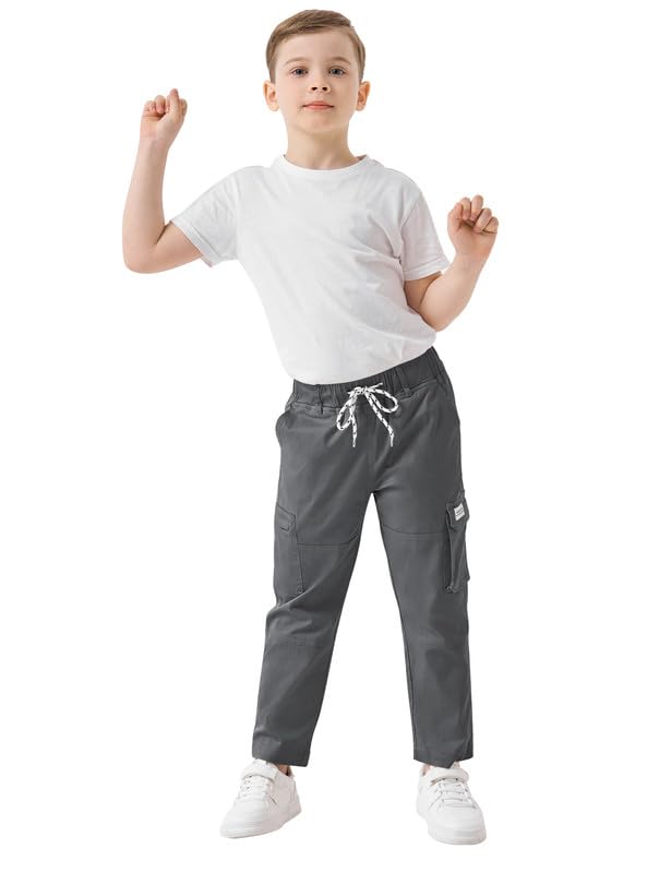 Boys Cargo Pants for Kids - Elastic Waist Hiking Pants, Lightweight Casual School Pants for Outdoor Play & Everyday Wear