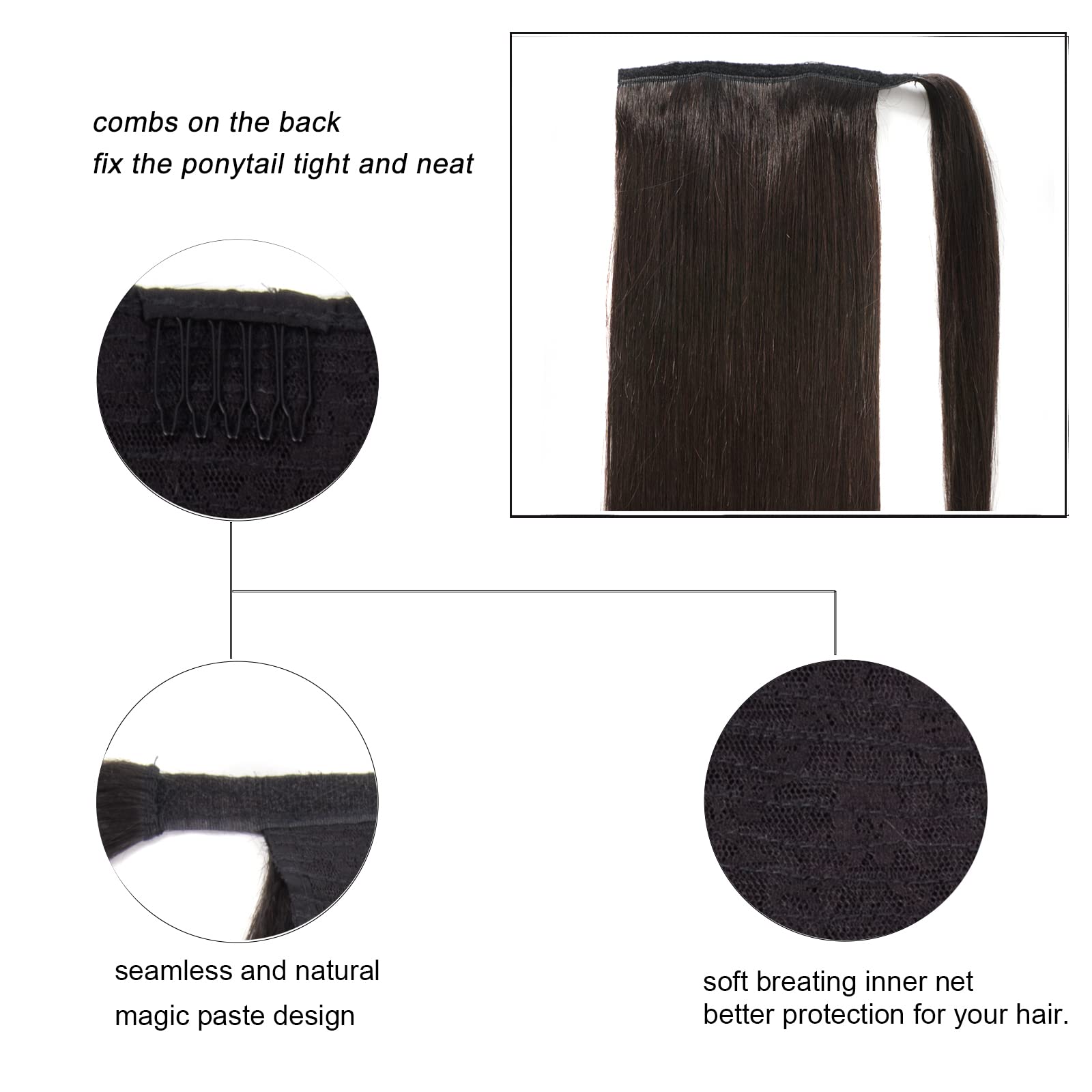 Ugrace Clip-In Human Hair Ponytail Extension for Black Women - 16 Inch Straight Natural Black #1B Wrap Around Ponytail Hairpiece | Perfect for Daily Wear, Parties, Weddings & Special Occasions