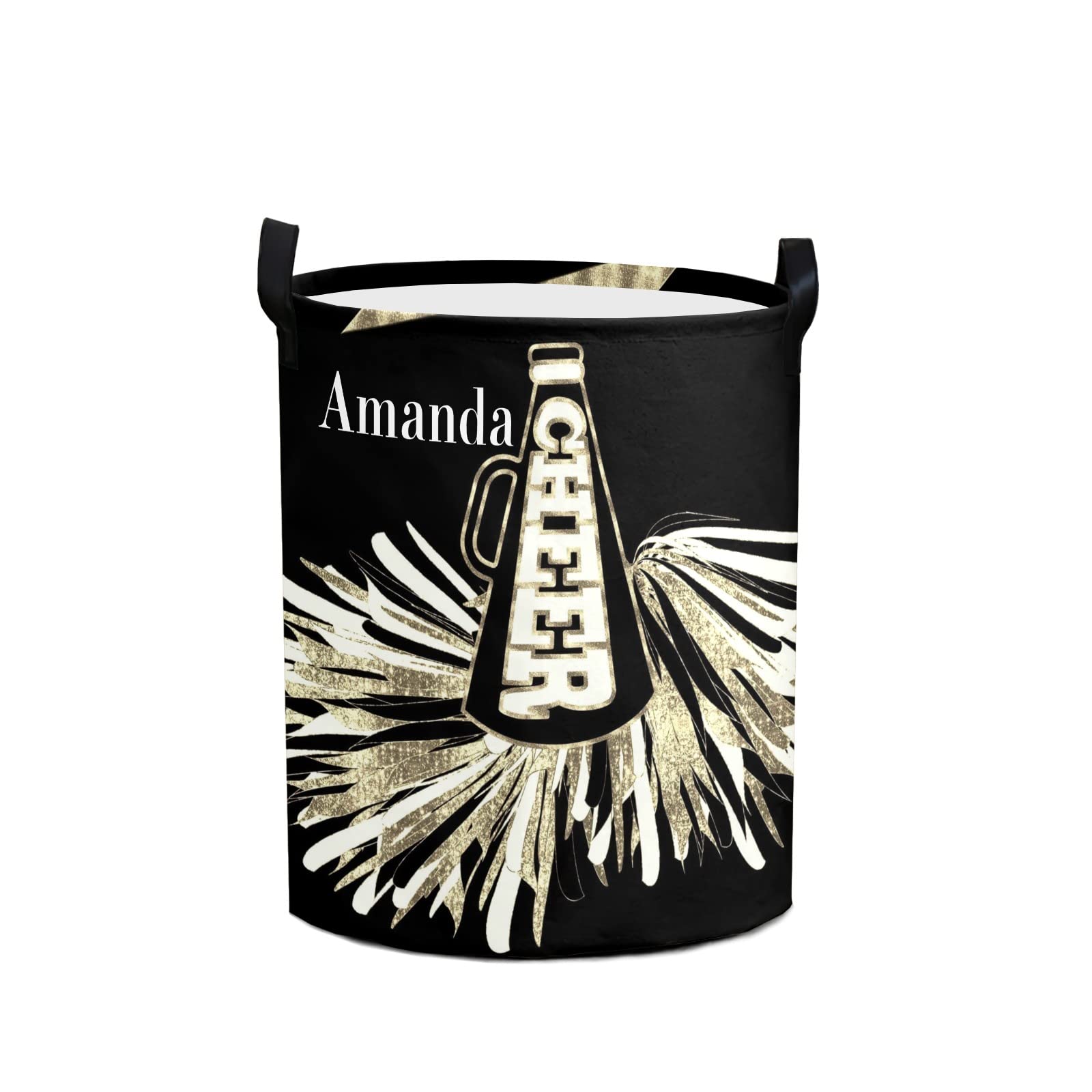 Personalized Cheerleader Black Large Collapsible Laundry Hamper with Name - Round Storage Basket for Bathroom, Bedroom & Home Organization - Perfect Gift for Sports Fans & Cheerleaders