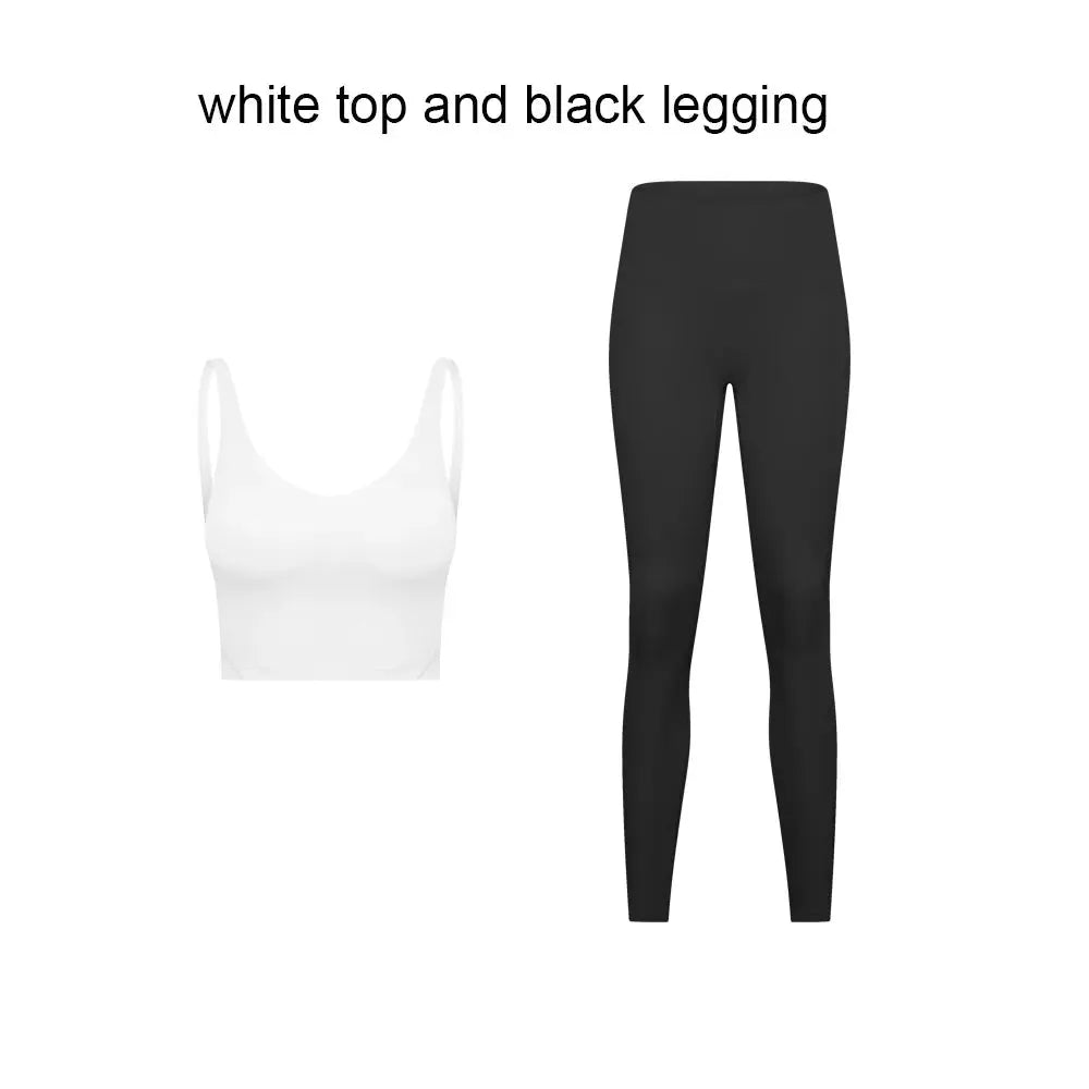 Women's 2-Piece Stretch Nylon Spandex Workout Outfit - Padded Crop Tank Bra & High Waist Yoga Leggings Set for Gym, Running & Yoga | Comfortable Tracksuit for Fitness & Active Lifestyle