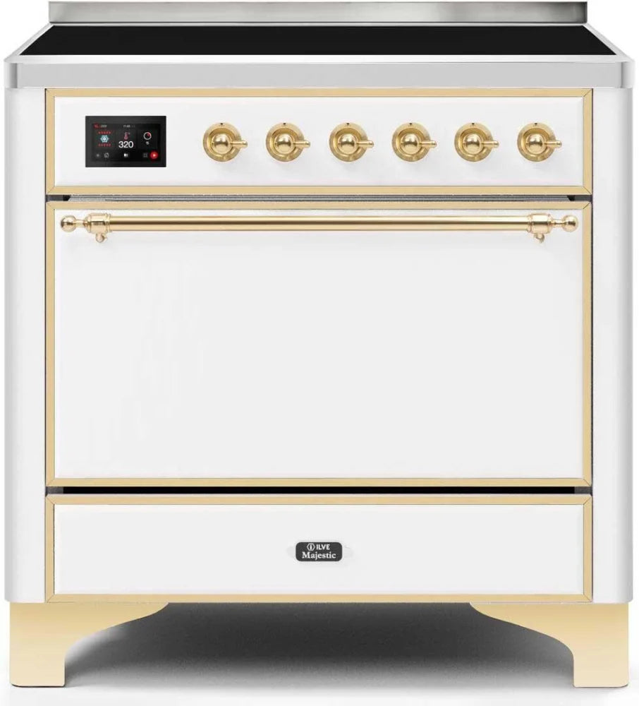 ILVE Majestic II 36-Inch Electric Range with White Finish & Brass Trim - UMI09QNS3WHG | Professional Kitchen Appliance for Home Chefs & Cooking Enthusiasts