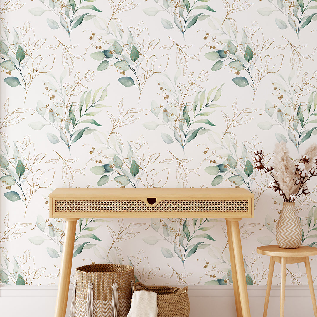 Green Eucalyptus Leaves Peel and Stick Wallpaper - Self-Adhesive Removable Wall Mural for Bedroom, Living Room & Bathroom Decor - Nature Inspired Botanical Design (CC228)