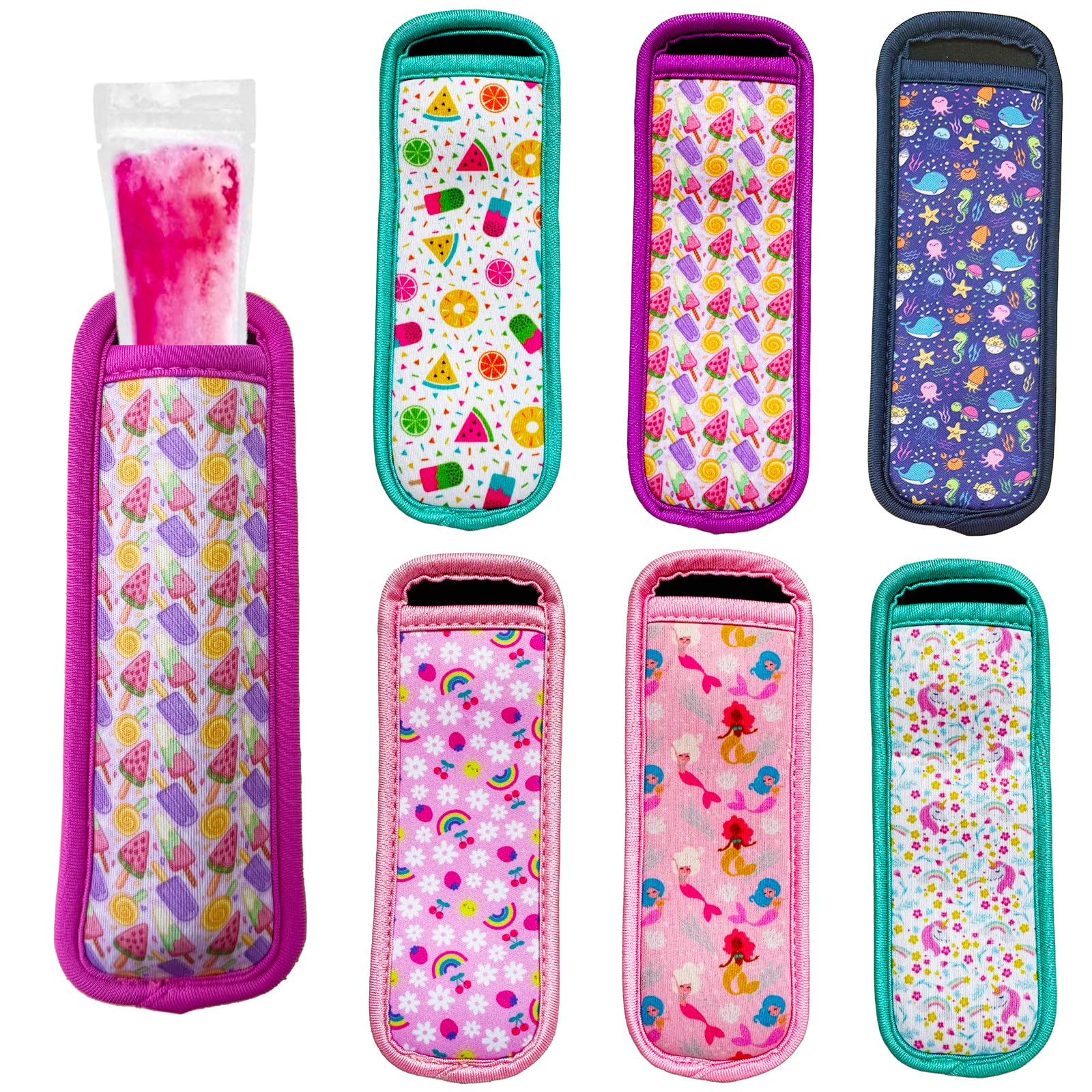 6-Pack SLEILIN Neoprene Popsicle Sleeves - Reusable Ice Pop Insulator Covers for Kids | Freezer-Safe Popsicle Holders | Colorful Anti-Freeze Sleeves for Boys & Girls | Perfect for Summer Treats, School Lunches & Outdoor Activities