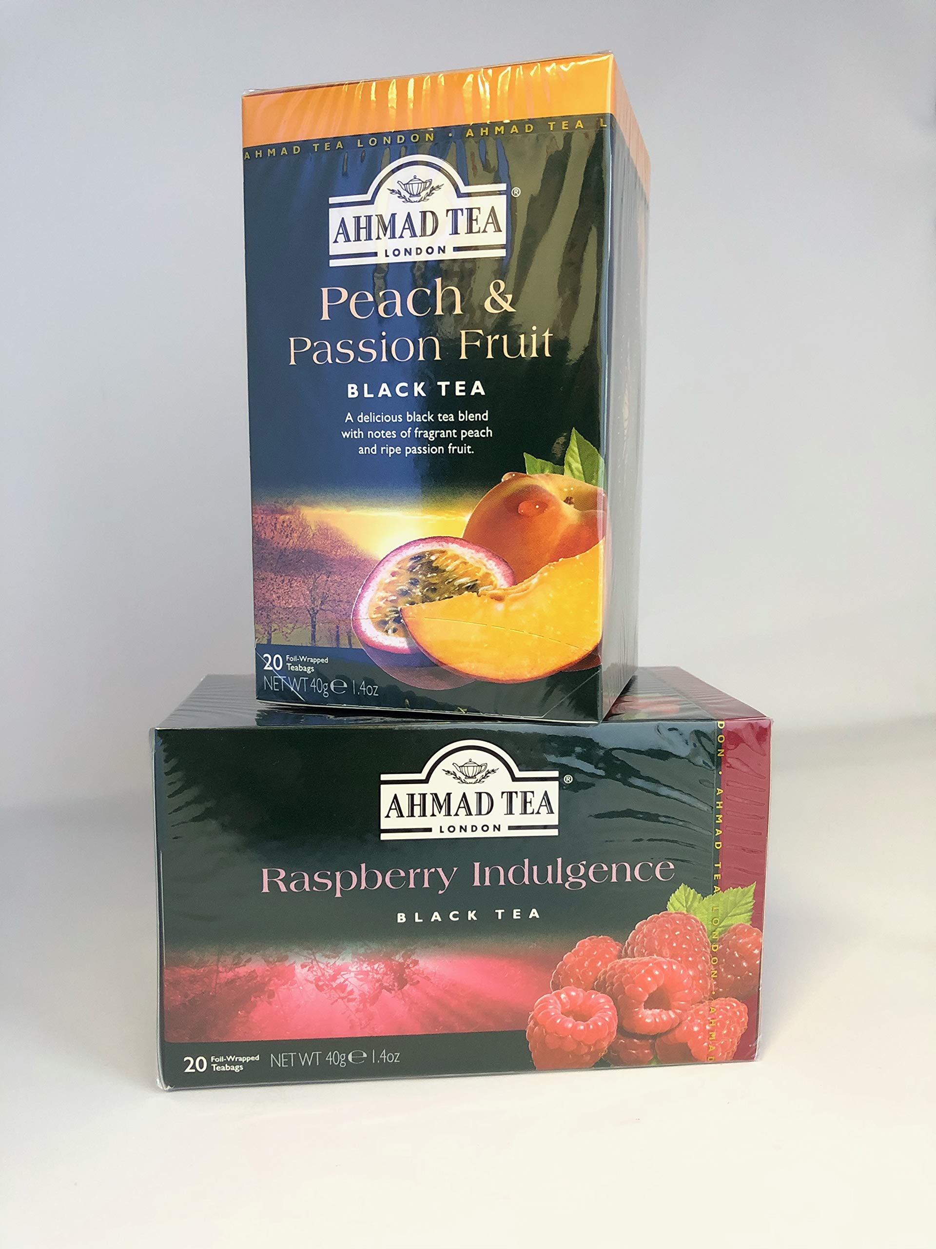 Ahmed Tea Variety Pack of 2 - Peach & Passion Fruit + Raspberry Indulgence Herbal Tea Bags | Perfect for Relaxation, Afternoon Tea & Gifts