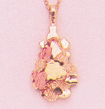 10kt Solid Gold Three-Tone Nugget Pendant with Red & Green Leaf Accents - Includes 18