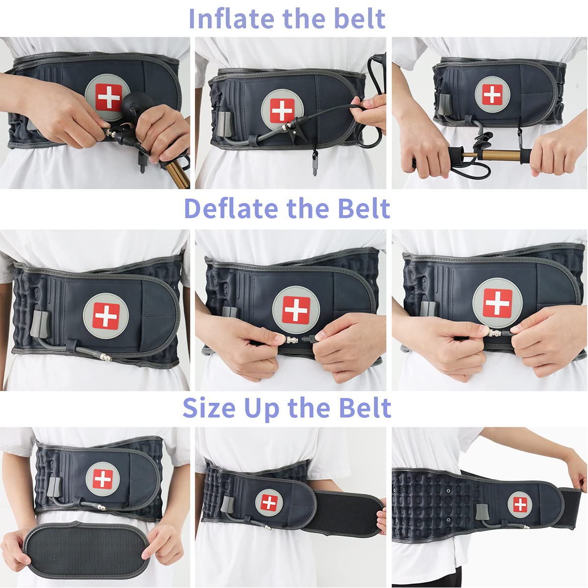 Inflatable Lower Back Brace for Pain Relief - Adjustable Lumbar Support Belt with Hand Pump for Men & Women (Fits Waist 29-49 Inches) - Ideal for Office Work, Driving, and Post-Surgery Recovery