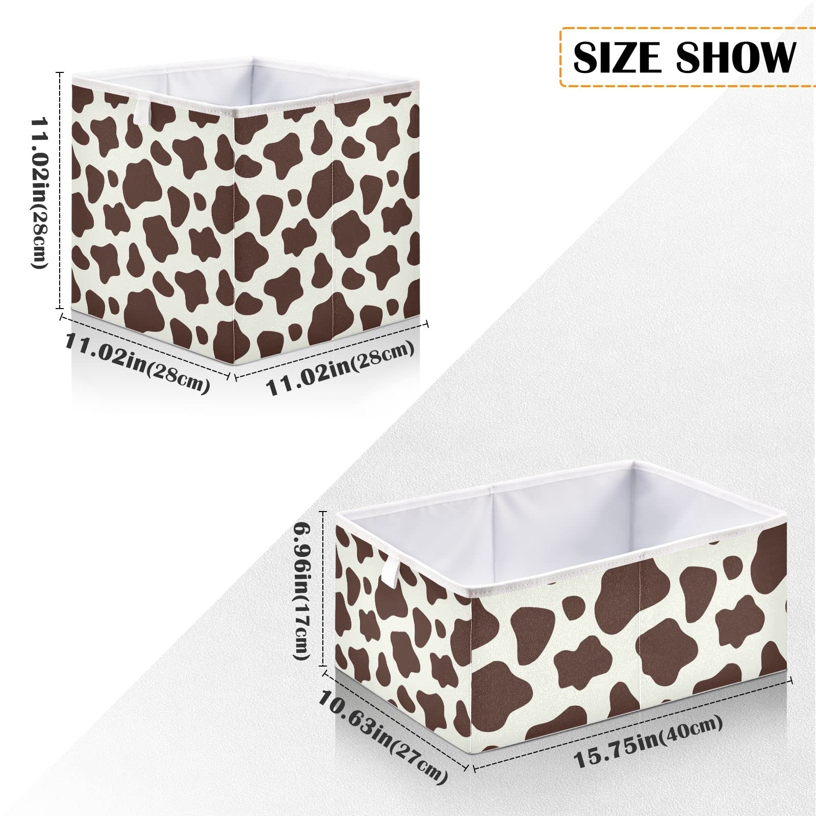 Brown & White Cow Print Collapsible Storage Basket - Square Fabric Bin Organizer for Nursery, Kids Room, Toys & Clothes | Foldable Shelving Solution for Home Organization
