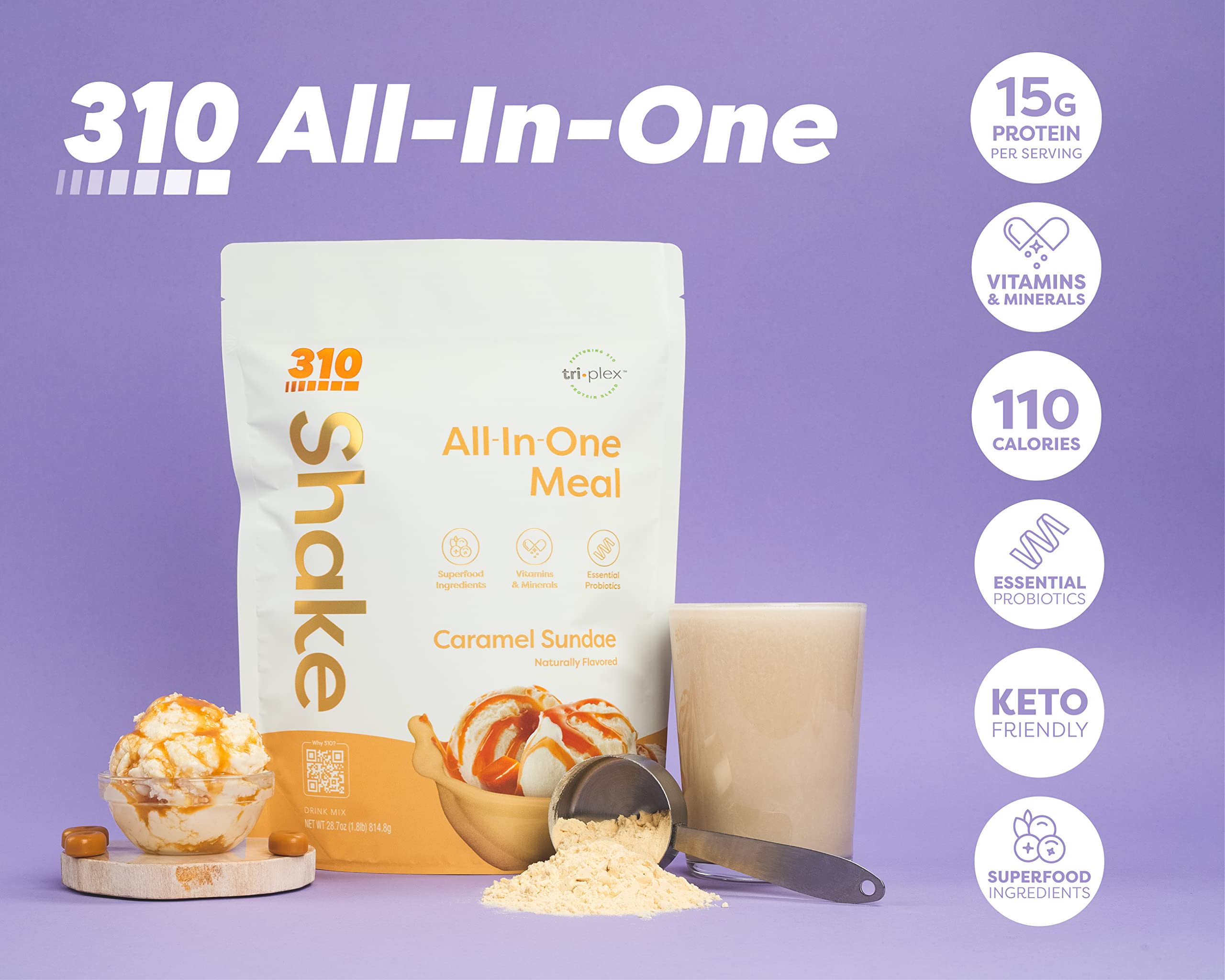 310 Nutrition All-In-One Meal Replacement Shake - Vegan Superfood Blend with Fiber, 26 Vitamins & Natural Sweeteners - Low Carb, Keto, Paleo & Gluten Free - Perfect for Weight Loss, Busy Lifestyles & On-the-Go Nutrition