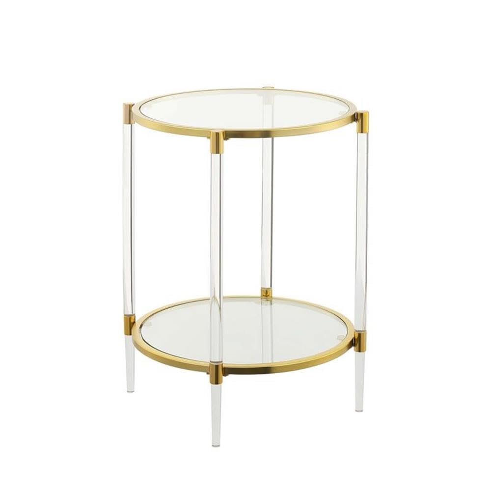 Pemberly Row Two-Tier Modern Glass End Table - Clear & Gold Finish | Perfect for Living Room, Bedroom, or Office Decor