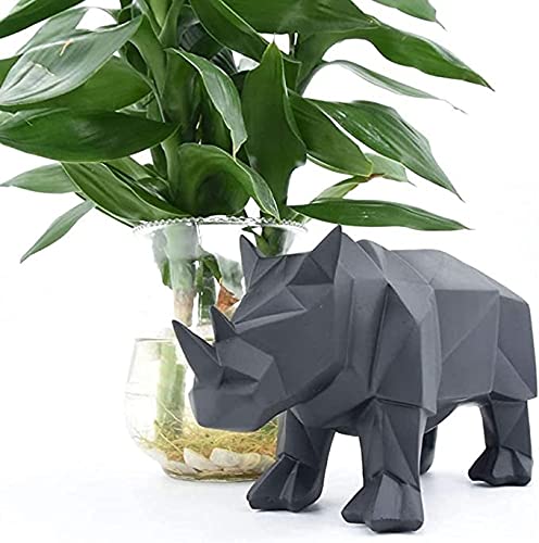 Abstract Geometric Rhino Statue - Handcrafted Resin Animal Sculpture for Home & Office Decor | Desktop Ornament, Art Figurine, Unique Gift Idea for Animal Lovers & Modern Interior Design