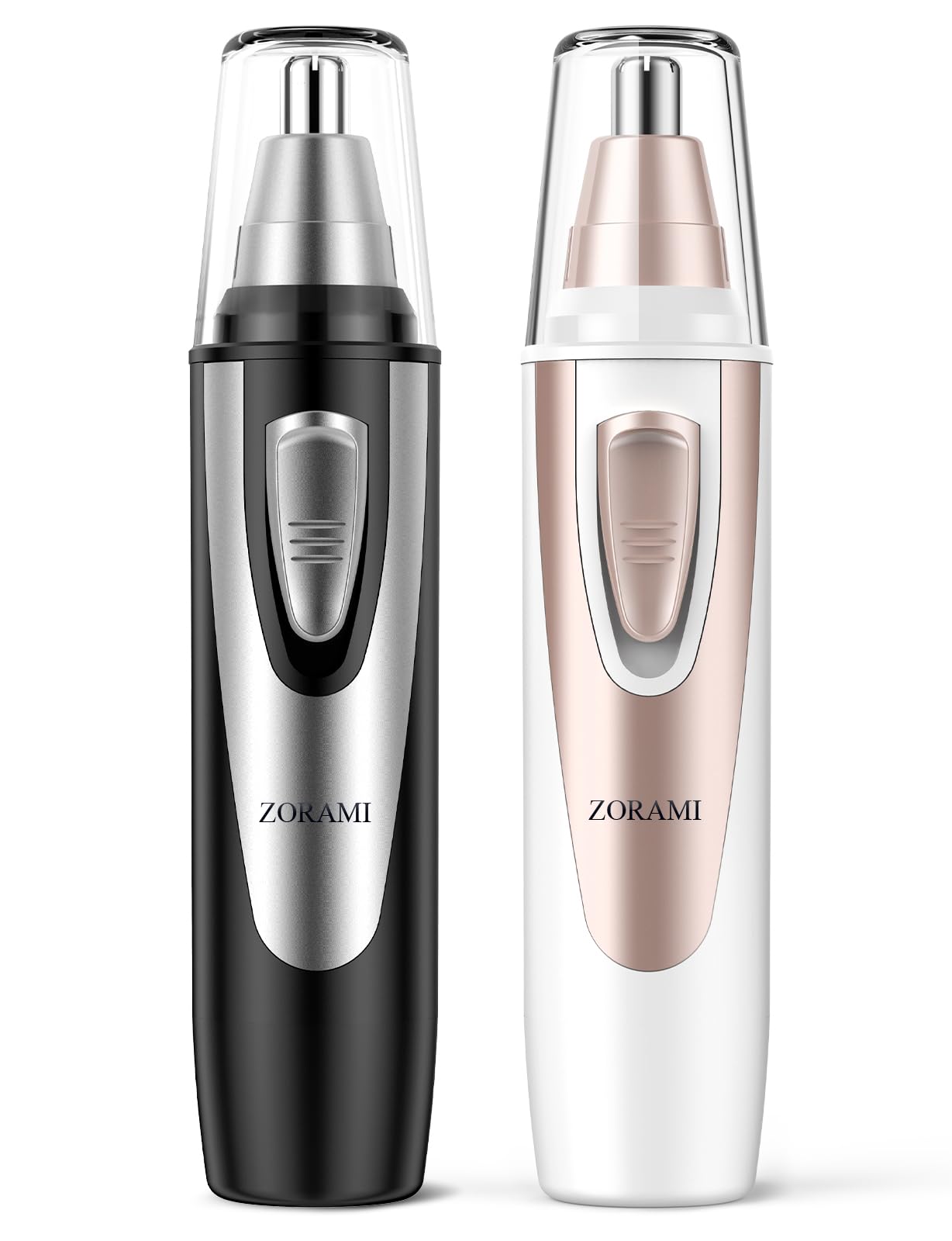 ZORAMI Professional Painless Ear & Nose Hair Trimmer for Men & Women - 2024 Upgraded Battery-Operated Eyebrow & Facial Hair Clipper with IPX7 Waterproof (Black & Pink) - Perfect for Travel, Gym & Daily Grooming Routine