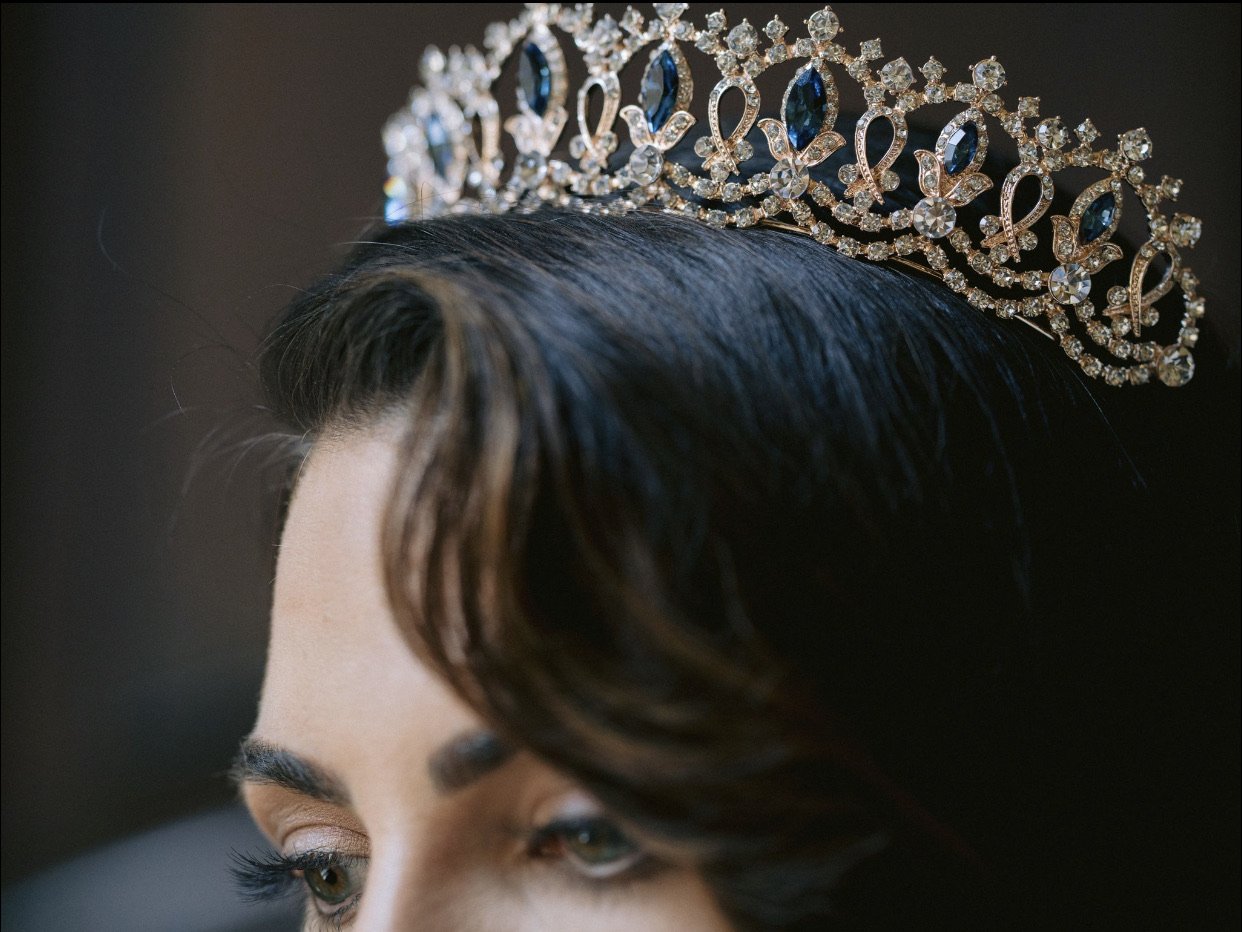 Elegant SERENA Silver Tiara with London Blue Topaz & Swarovski Crystals - Perfect for Weddings, Prom, and Special Occasions