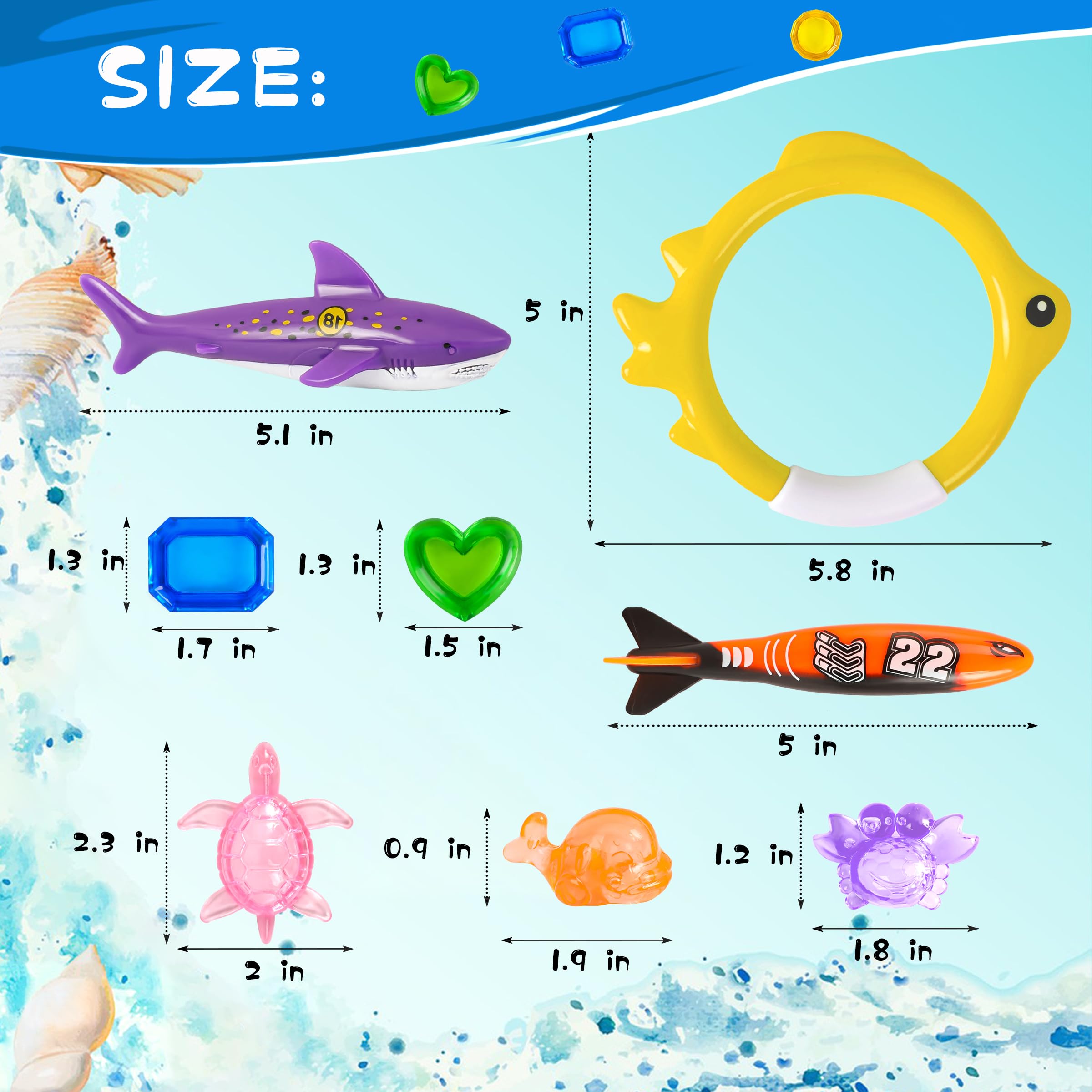 26 Pcs Diving Pool Toys Set for Kids - Swimming Pool Games with Storage Bag Includes Dive Rings, Torpedo Gems & Sea Animals - Perfect for Summer Swim Fun, Pool Parties & Water Play Activities