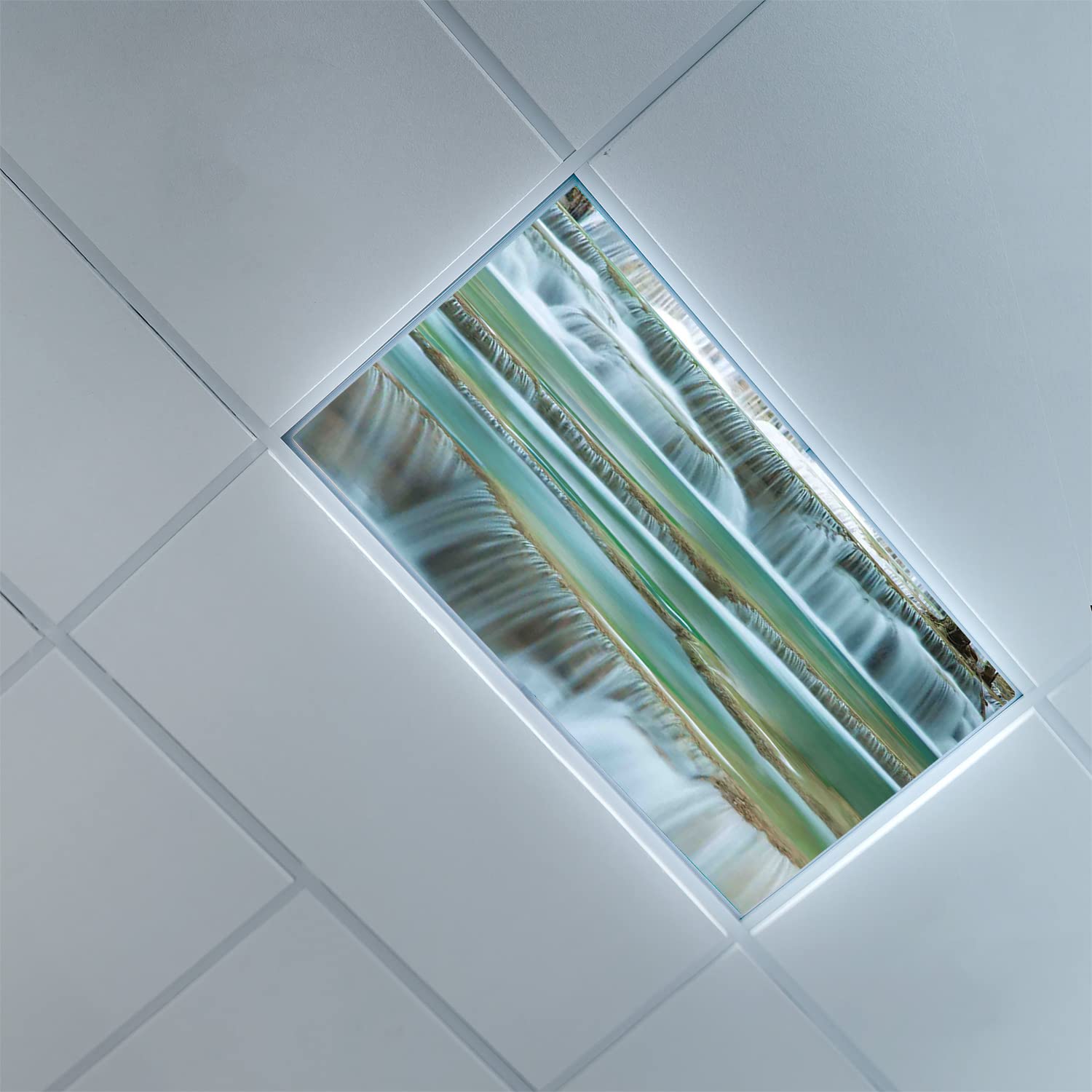 Waterfall Pattern Fluorescent Light Covers - 2ft x 4ft LED Ceiling Light Diffuser Panels for Drop Ceiling - Teal, White & Pale Brown Decorative Light Filters | Perfect for Office, Classroom & Home Lighting