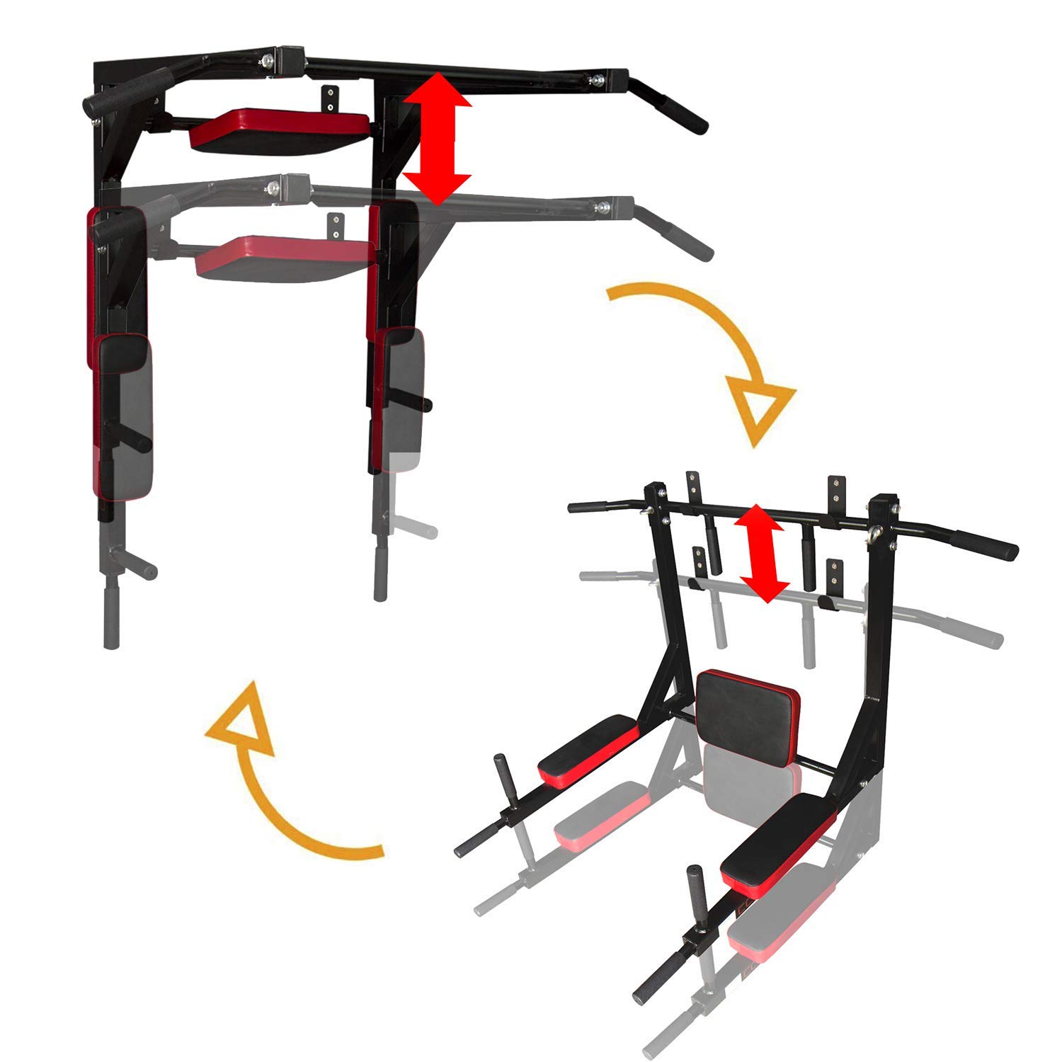 Pull Up Bar for Home Gym - Wall Mounted Chin Up Bar with Heavy Duty Steel Construction, Black/Red - Perfect for Strength Training & Home Workouts