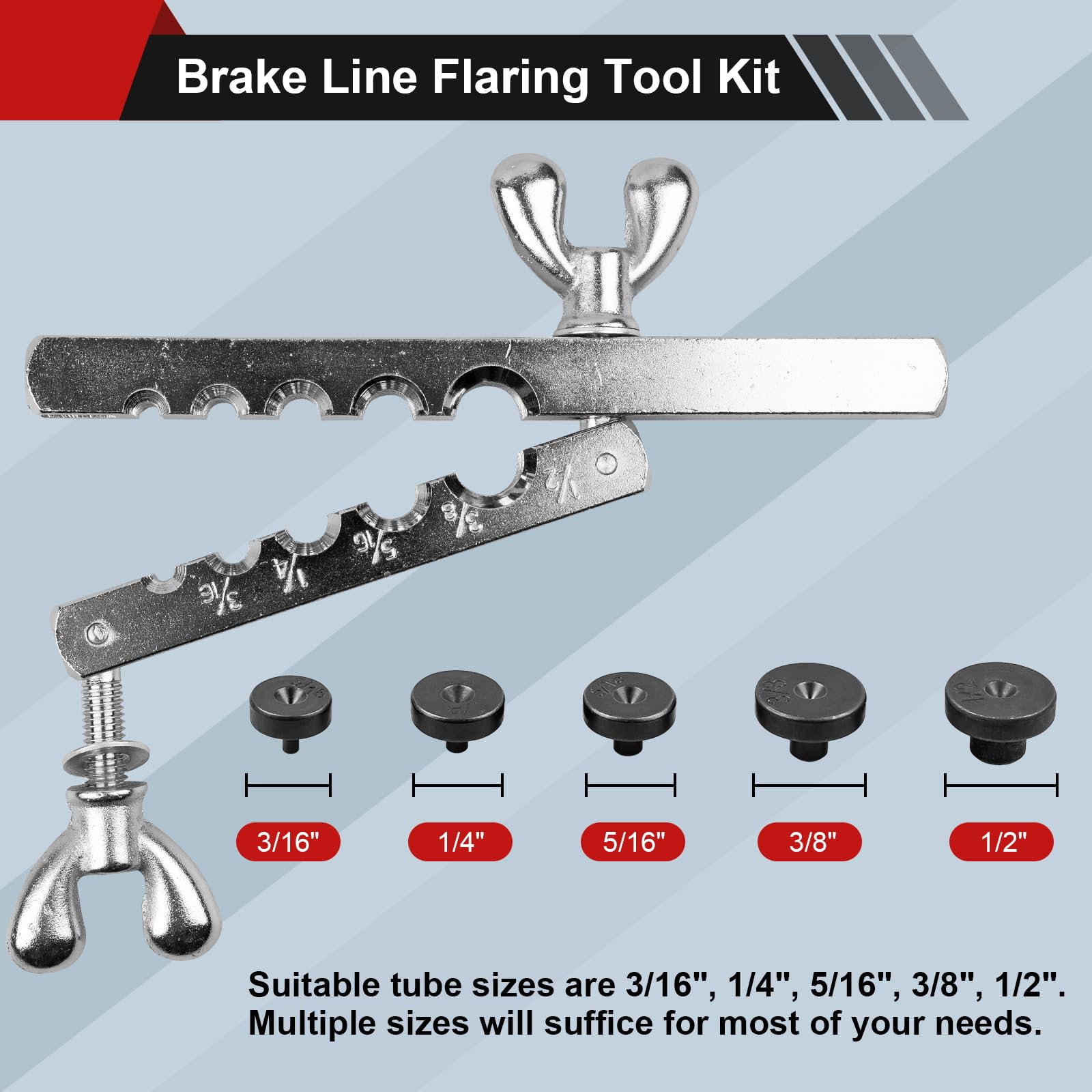 Brake Line Flaring Tool Kit - Double & Single Flare Tool with Tubing Cutter, 5 Adapters (45 Degree) for Copper, Aluminum & Brass Tubing - Professional Brake Line Repair Kit for Automotive & DIY Projects
