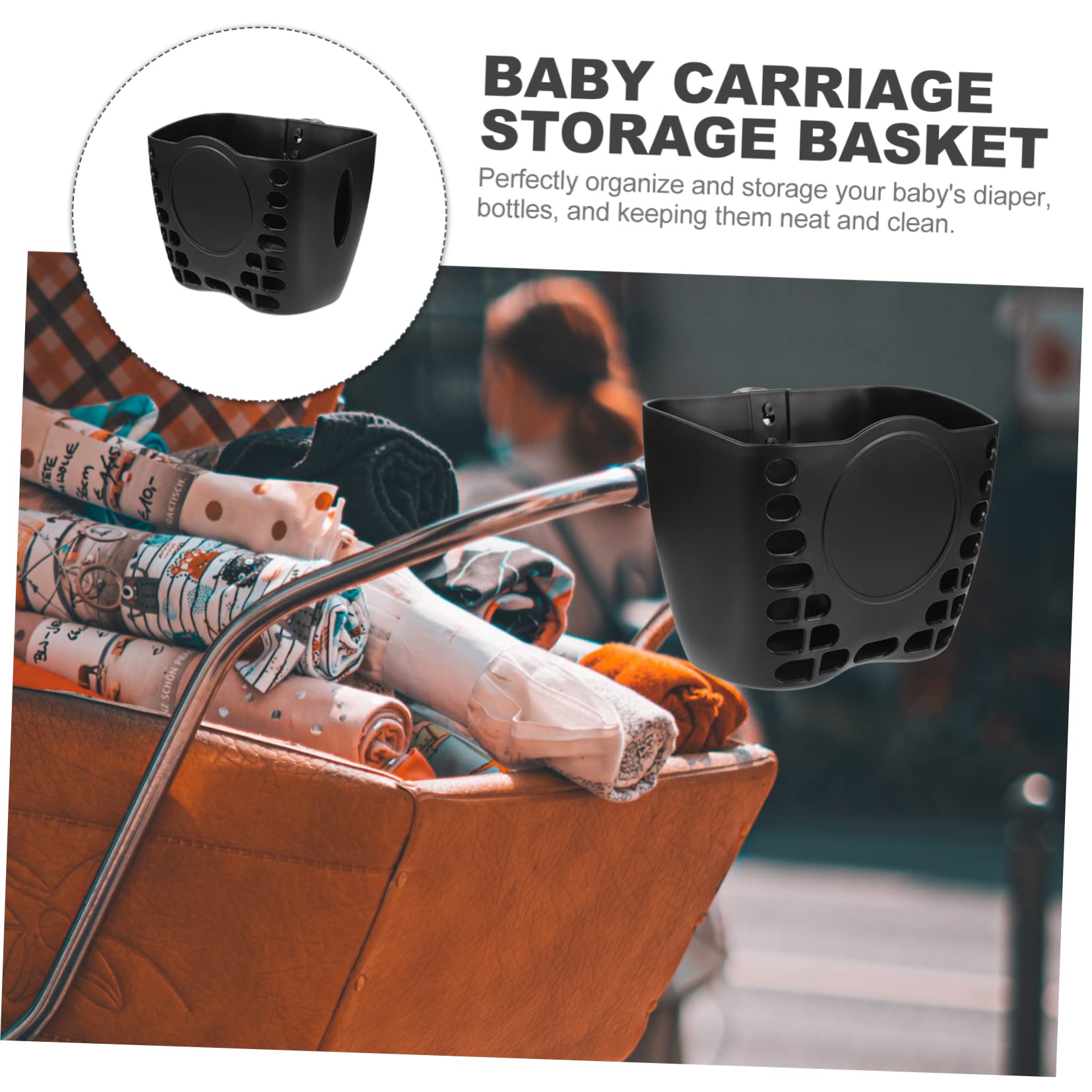 Amosfun 2-Pack Universal Stroller Basket & Bike Cup Holder - Durable Plastic Hanging Organizer for Baby Strollers, Bicycles, and Cribs - Perfect for Diapers, Bottles, Toys, and Essentials On-The-Go