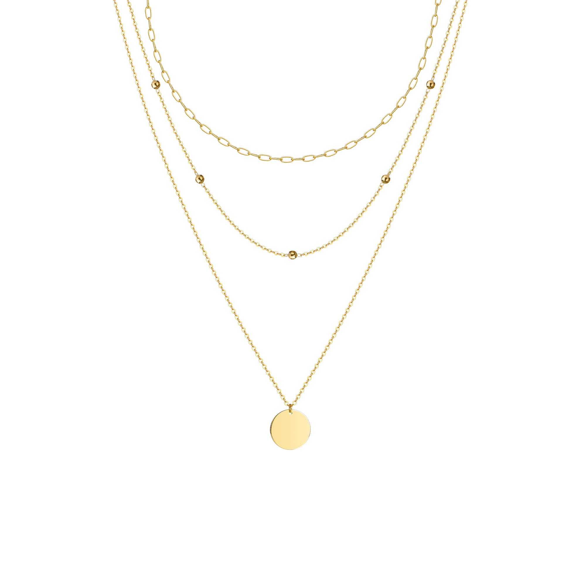 14K Gold Plated/Rose Gold/Silver Plated Handmade Layered Moon & Star Necklace for Women - Elegant Simple Jewelry Gift for Birthday, Anniversary & Everyday Wear