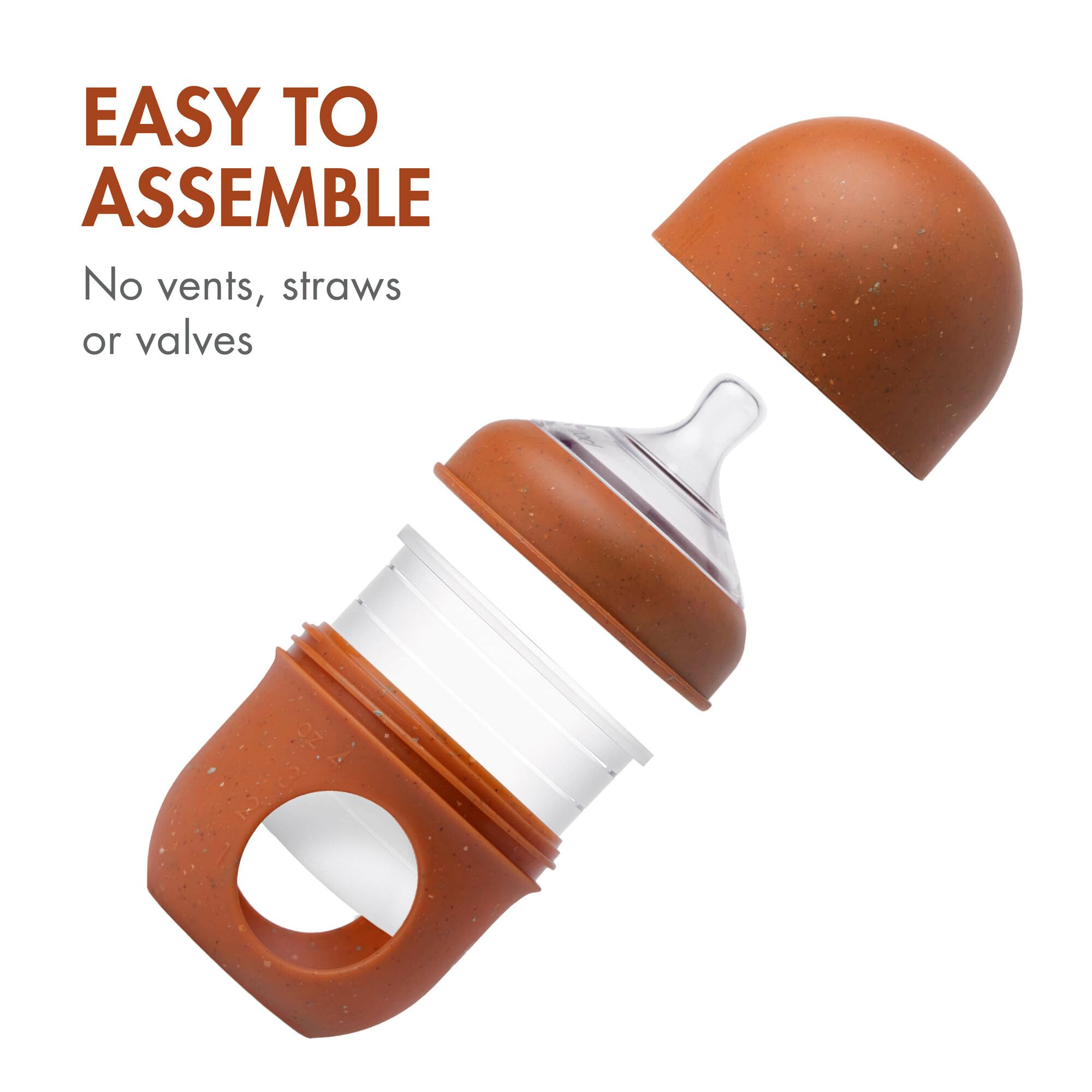 Boon Nursh Reusable Silicone Baby Bottles with Pouch - Stage 1 Slow Flow - 4 Oz (3 Pack) + Extra Slow Silicone Nipples (3 Pack) | Perfect for Newborns, Travel & On-the-Go Feeding