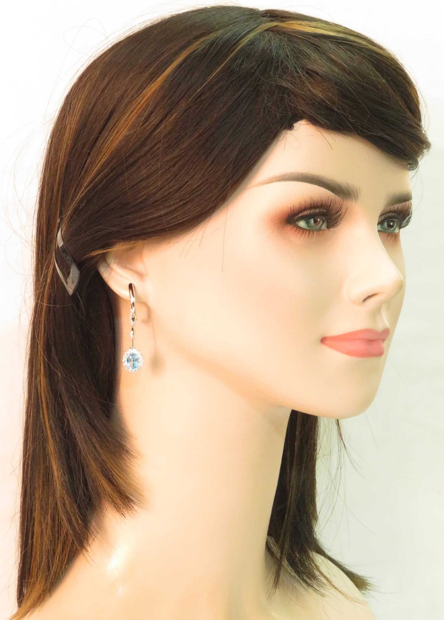 925 Sterling Silver Oval Blue Topaz Drop Earrings 4.4cm - Elegant Wedding & Party Jewelry for Women - Perfect for Bridal, Evening Wear & Special Occasions