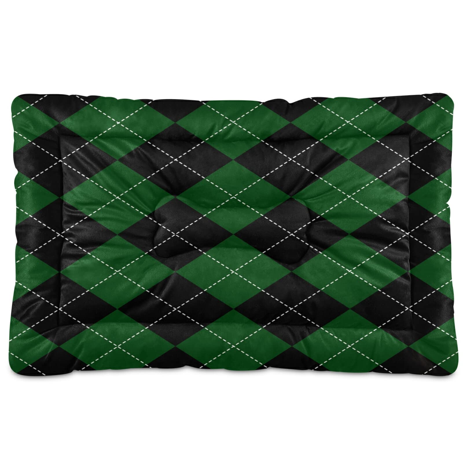 Vintage Green and Black Plaid Dog Bed - Ultra Soft Rectangle Pet Bed for Small & Medium Dogs & Cats, 24x18 Inch, Calming Comfort for Anxiety Relief - Perfect for Crates, Living Rooms & Bedrooms