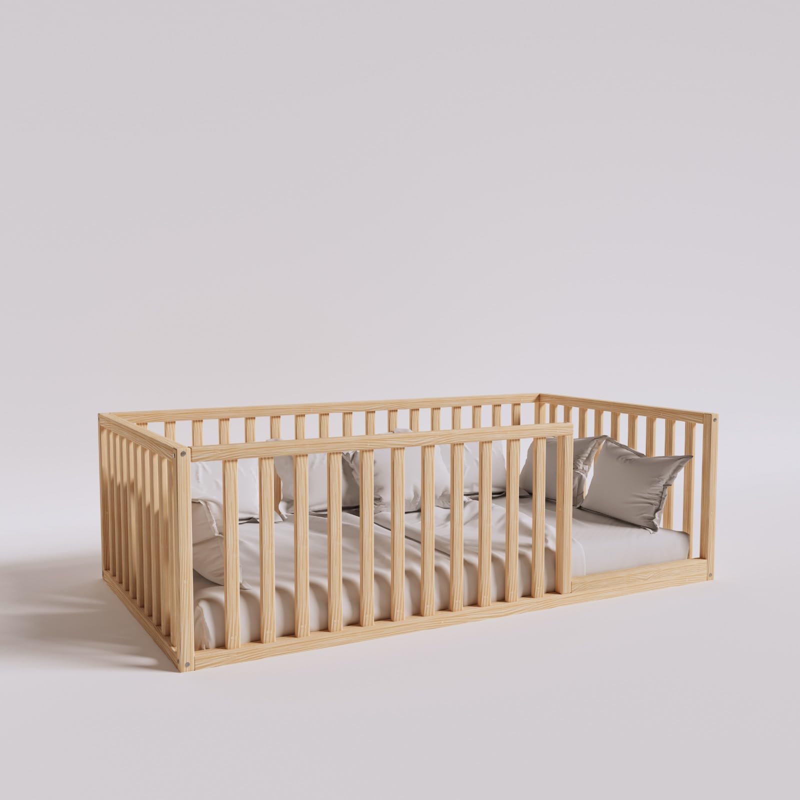 Montessori Floor Bed for Toddlers - 52x27.5 Inch Small Wooden Bed Frame with 18.9