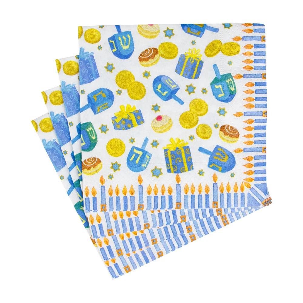 Dreidel Cocktail Napkins - 50 Pack Hanukkah Party Supplies for Holiday Celebrations, Bar Mitzvahs & Jewish Festive Gatherings