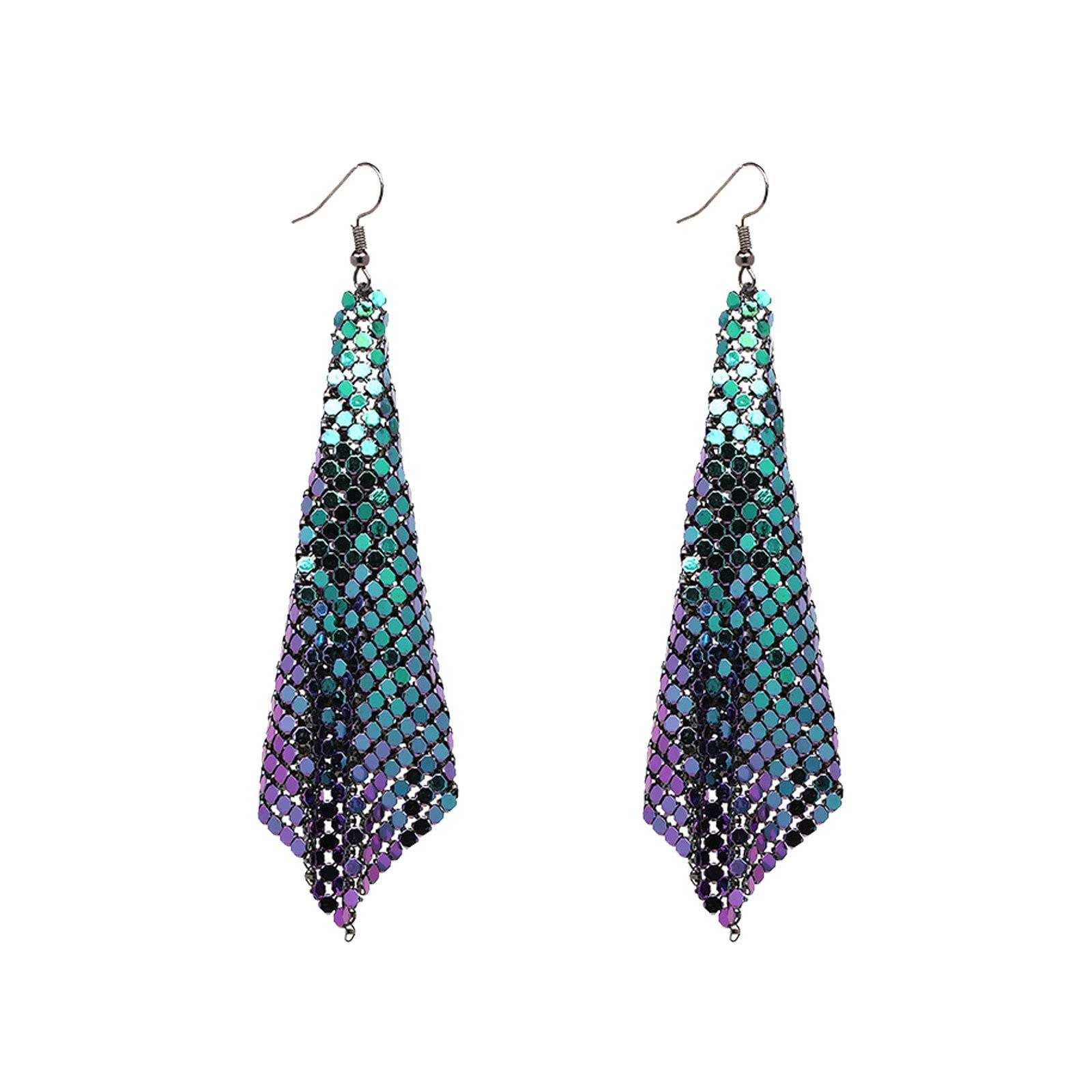 Stylish Women's Stud Earrings - Metal Mesh Lattice Sequins Tassel Long Drop Dangle Earrings | Perfect Birthday Gift for Wife & Girlfriend | Elegant for Parties, Weddings & Date Nights
