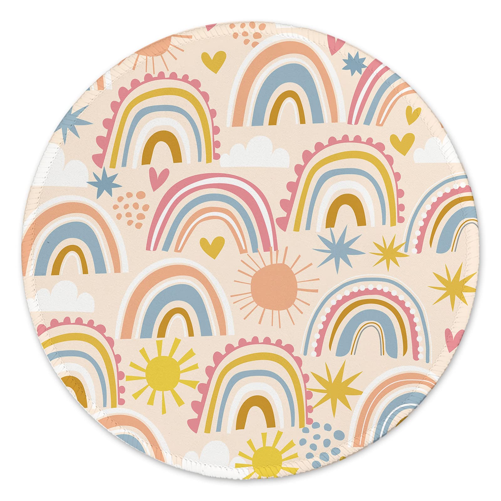 Premium Round Gaming Mouse Pad - Non-Slip Rubber Base with Stitched Edge (7.9 x 7.9 Inch) for Laptop & PC - Rainbow Adorable Design - Perfect for Office Work, Gaming & Home Use