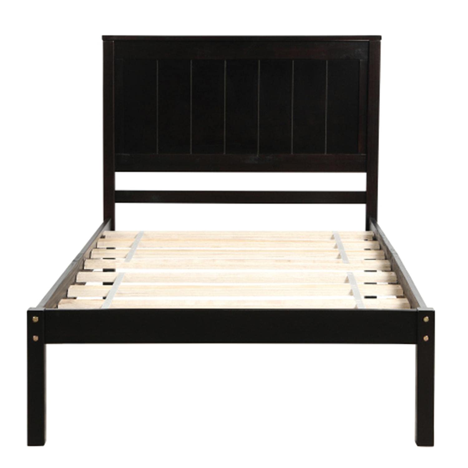 Twin Size Wooden Platform Bed Frame with Headboard for Kids & Teens - No Box Spring Needed - Espresso Finish - Perfect for Small Bedrooms, Dorms, and Guest Rooms