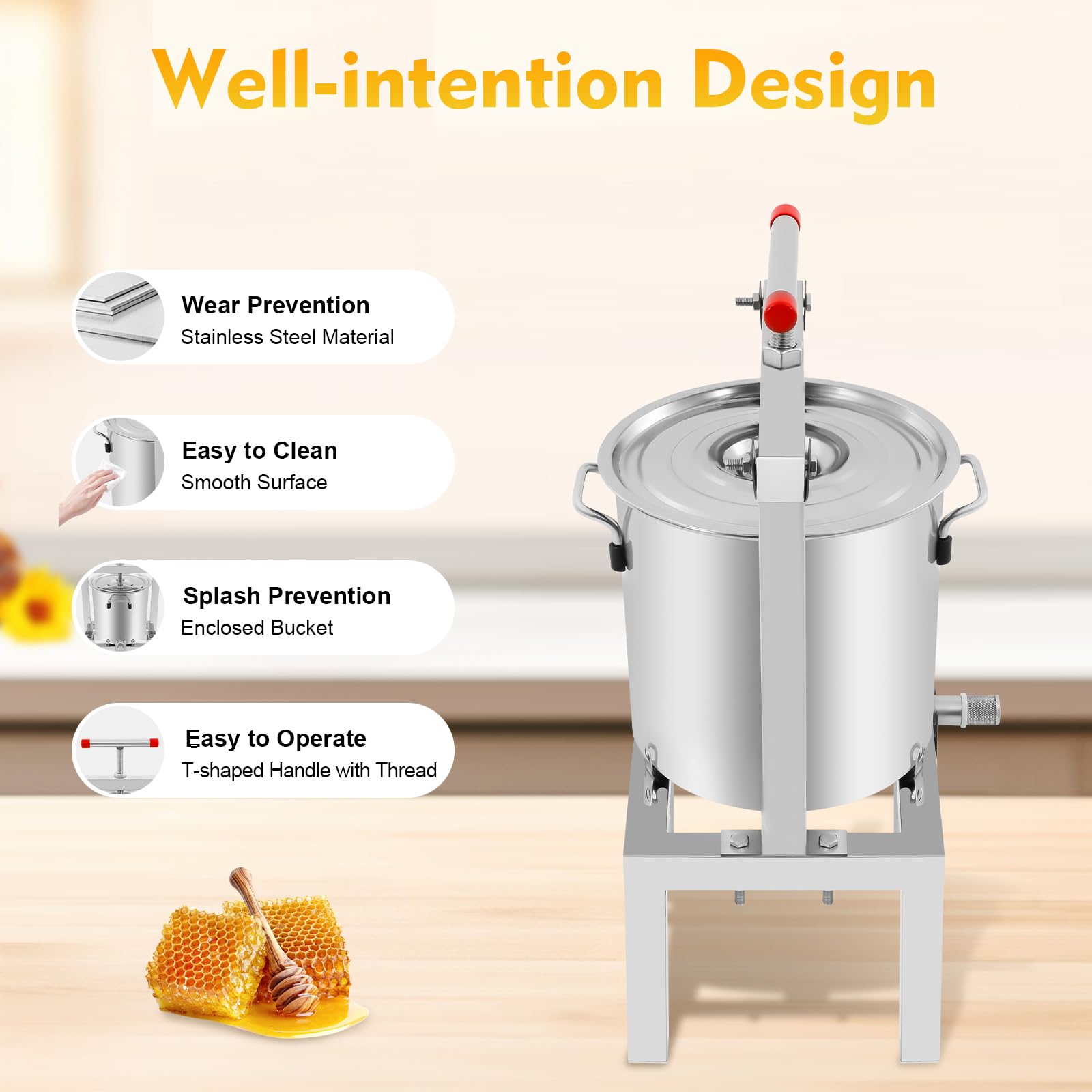 10L Stainless Steel Manual Honey Press Extractor - Beekeeping Equipment for Beeswax & Fruit Juice Extraction | Perfect for Home Brewing, Cider Making & Wine Production