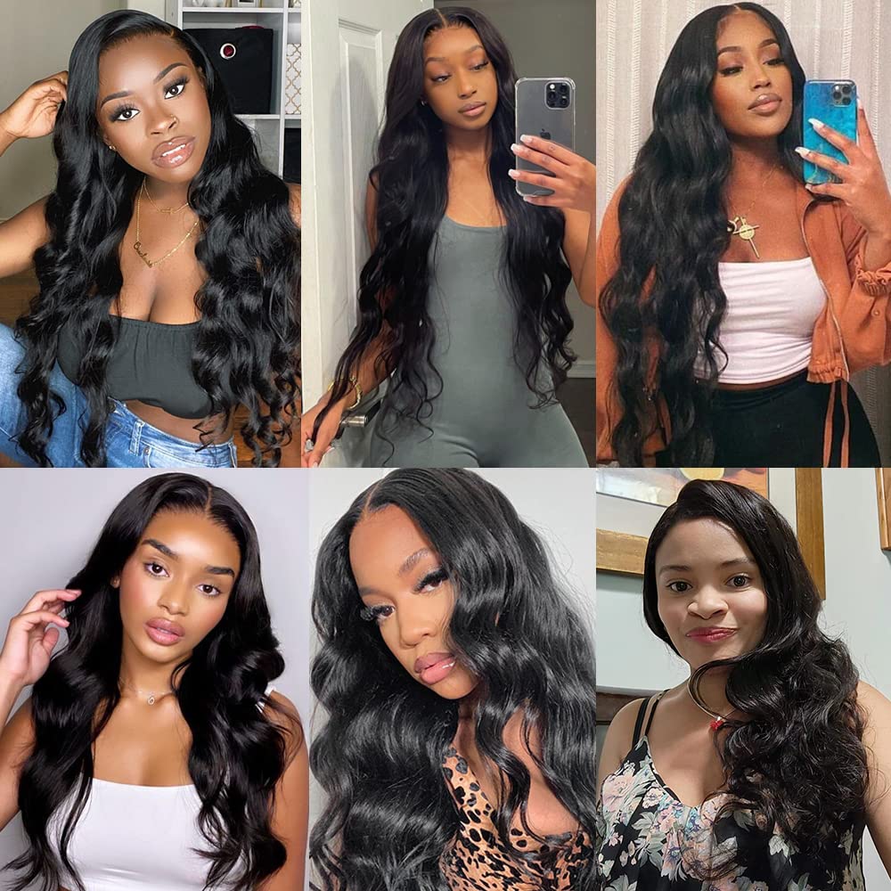 28 Inch Long Body Wave Human Hair Lace Front Wig - Pre Plucked Natural Black 13x4 HD Lace Ear to Ear Frontal Wig for Black Women - Easy to Style & Comfortable - Perfect for Daily Wear, Parties & Special Occasions