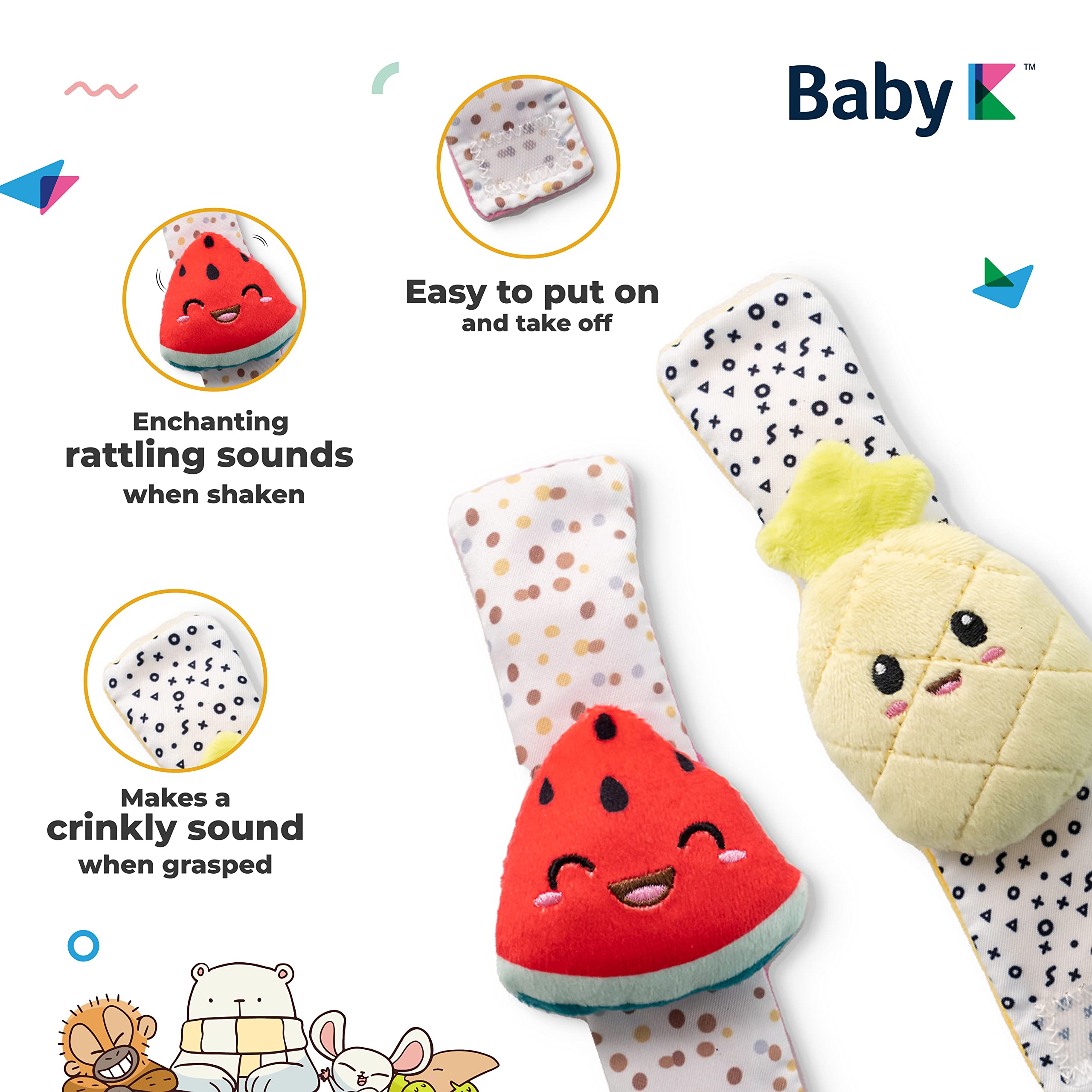 BABY K Baby Rattle Socks & Wrist Toys Set C - Newborn Developmental Toys for Boys & Girls 0-12 Months - Sensory & Brain Stimulation Infant Gifts - Perfect for Tummy Time, Playtime & Early Learning