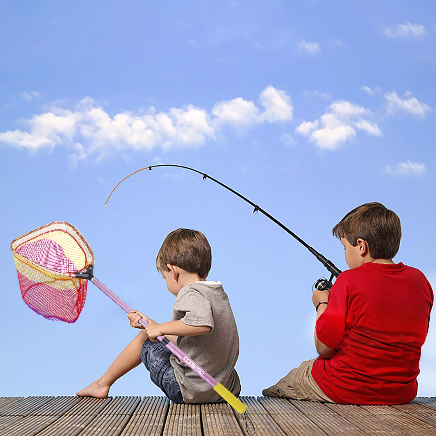 ODDSPRO Kids Fishing Pole and Net Set - Adjustable Telescopic Fishing Rod with Toy Fish for Children - Perfect for Outdoor, Beach, and Backyard Fishing Fun