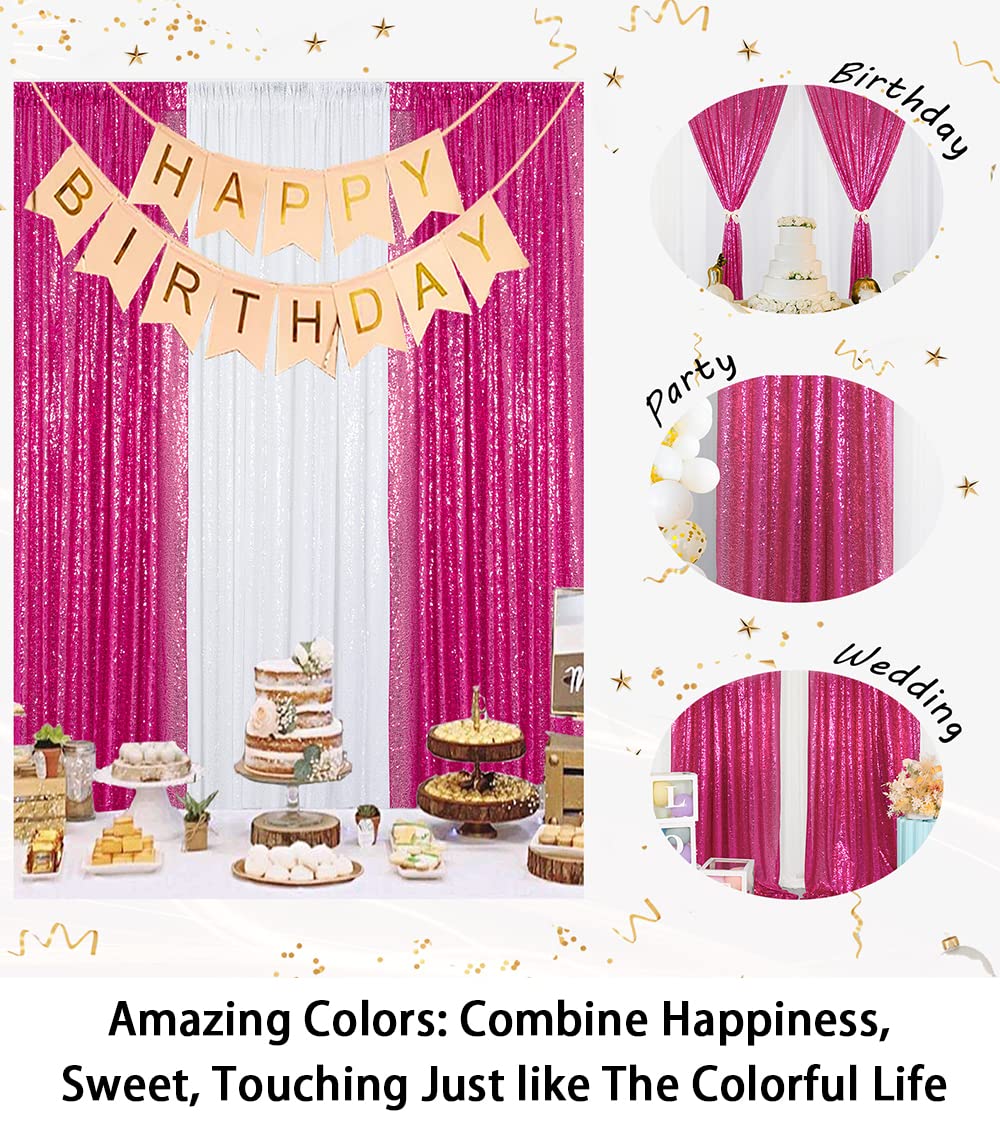 ShinyBeauty 4x10ft Fuchsia Sequin Backdrop - Glitter Curtains for Wedding & Party Decor