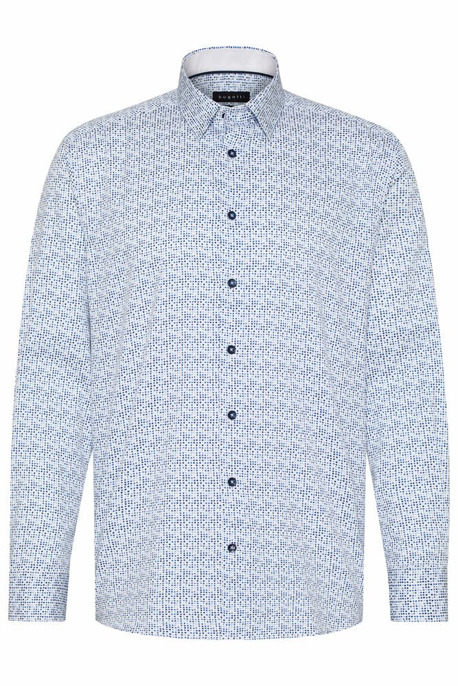 BUGATTI Printed Long Sleeve Shirt for Men - Soft Cotton Casual Button Down Shirt in Pale Blue - Perfect for Office, Business, and Smart Casual Outfits