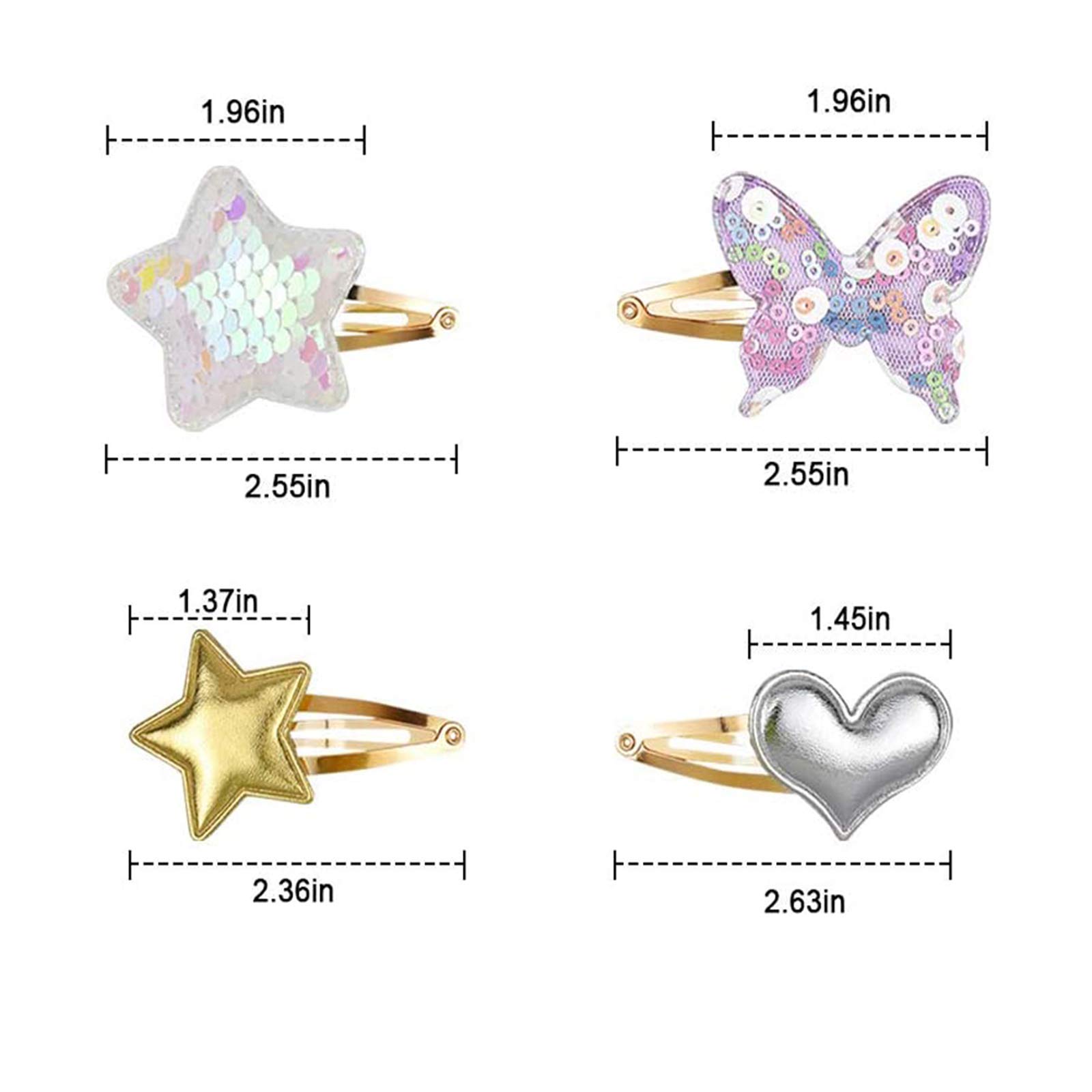 16-Piece Girls' Star-Shaped Hair Clips Set - Sparkly Metal Snap Barrettes with Heart & Star Designs for Kids - Perfect for School, Parties & Everyday Hairstyles