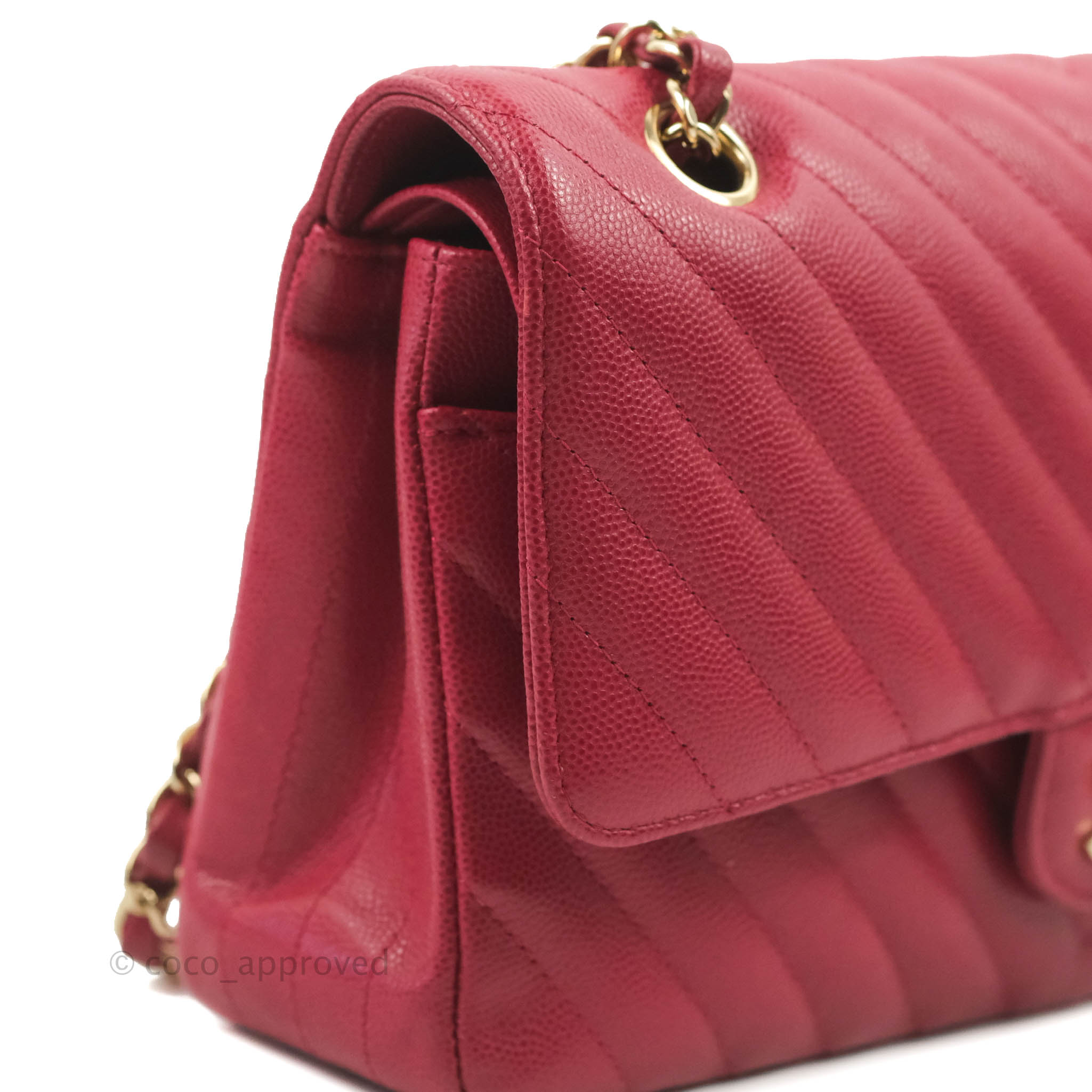 Chanel Classic M/L Medium Chevron Double Flap Bag in Cherry Red Caviar Leather with Gold Hardware - Perfect for Evening Events, Luxury Gifts & Fashionable Outfits