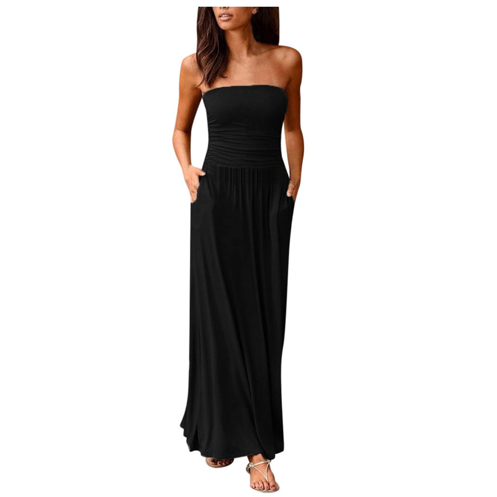 MIANHT Women's Summer Casual Sleeveless Wrap Dress - Flowy A-Line Floor Length Maxi Dress for Wedding Guest, Beach Vacation & Special Occasions