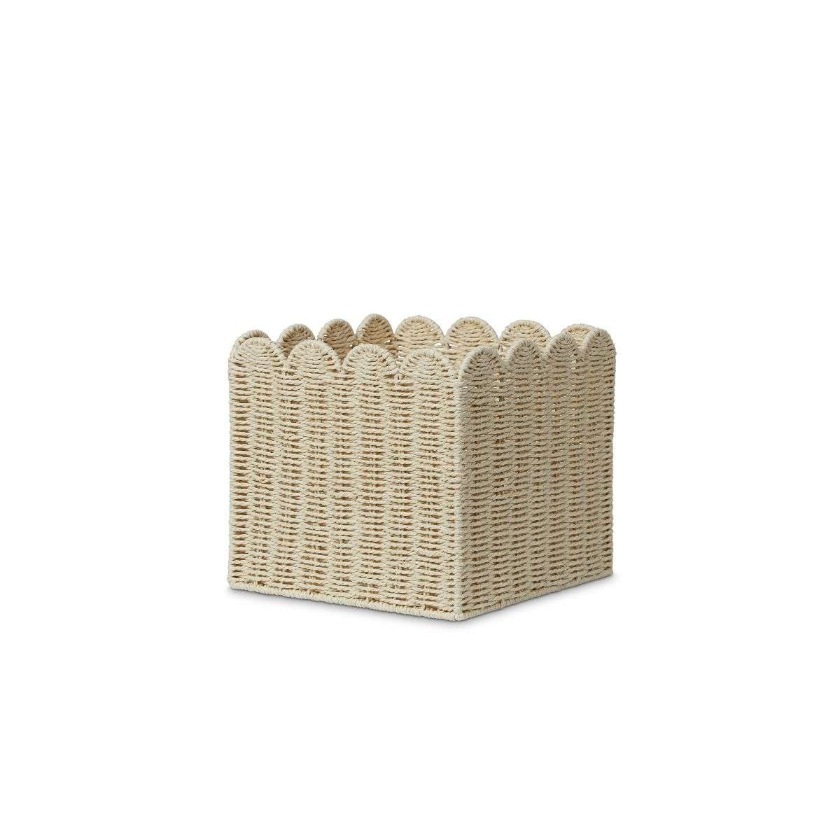 Scalloped Cube Basket - Stylish Woven Storage Bin for Home Organization | Perfect for Shelves, Bathroom, and Nursery Decor
