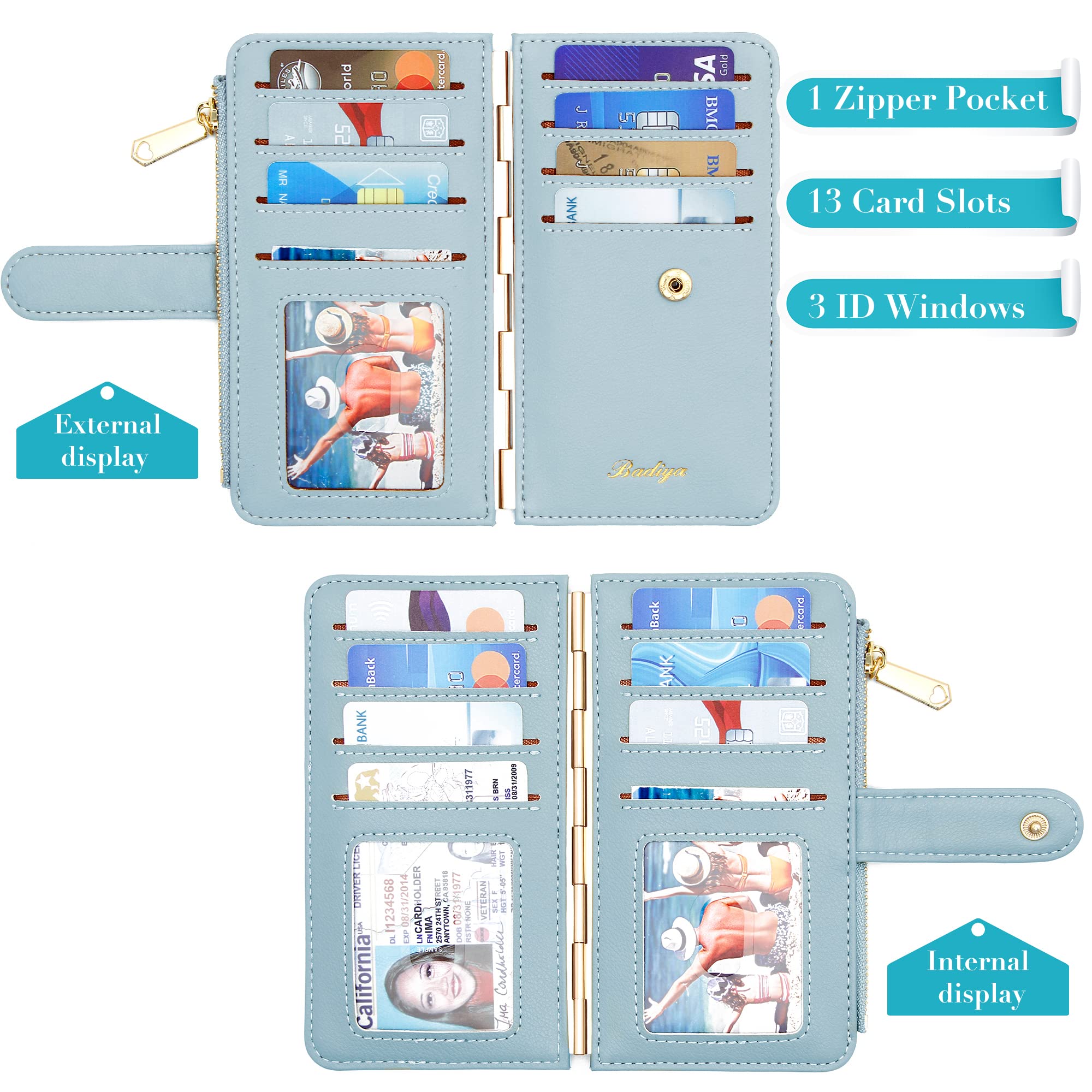 RFID Blocking Slim Wallet for Women - Bifold Credit Card Holder with 3 ID Windows & Zipper Pocket | Secure Multi-Card Case for Everyday Use, Travel & Business
