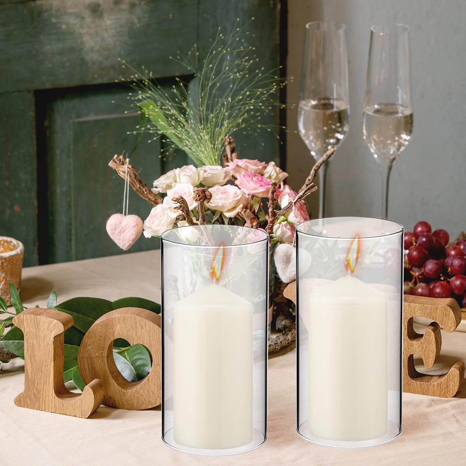 Yaomiao 6-Pack Clear Glass Hurricane Candle Holders with Unscented Pillar Candles - 2.5x6 Inch Open-Ended Cylinder Candle Sleeves for Wedding, Dining Table, Home Decor & Party Centerpieces