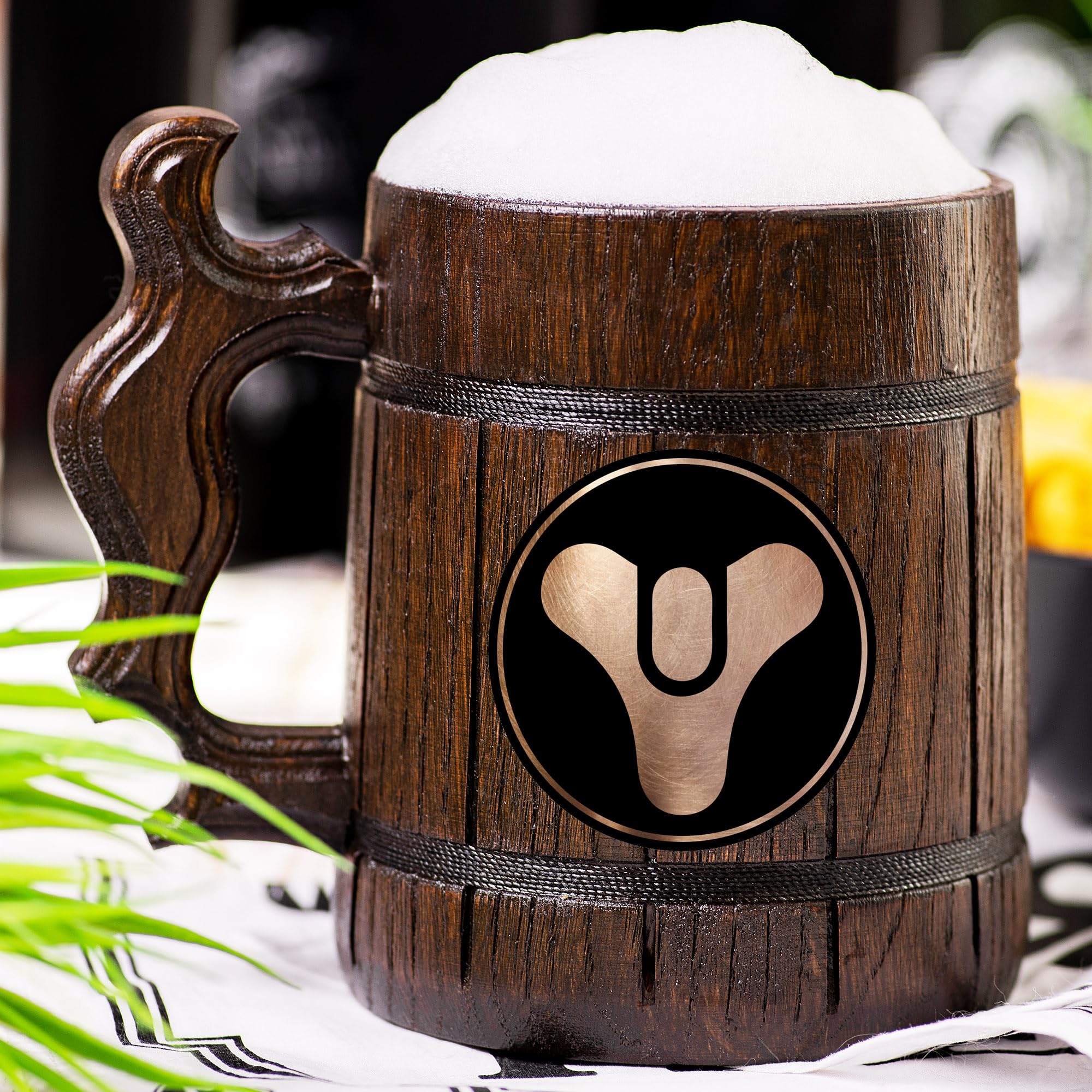 Personalized Tricorn Custom Beer Mug - Engraved Wooden Tankard Stein for Men, Unique Gamer Geek Gift for Anniversary, Birthday, Father's Day & Wedding - Perfect for Home Bars, Man Caves & Game Nights