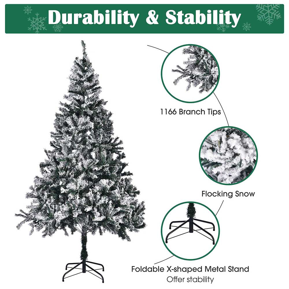 7.5ft Pre-Lit Frosted Christmas Tree with Decorative Ribbon & Metal Stand - Perfect for Home, Office, and Holiday Decorations