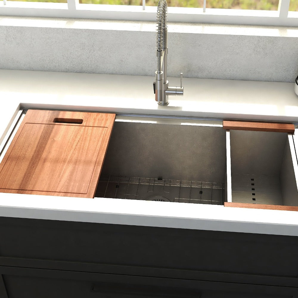 ZLINE Garmisch 33-Inch Undermount Single Bowl Stainless Steel Kitchen Sink - Scratch Resistant, Includes Bottom Grid & Accessories (SLS 33S) - Perfect for Modern Kitchens, Remodeling & Chef-Grade Food Prep